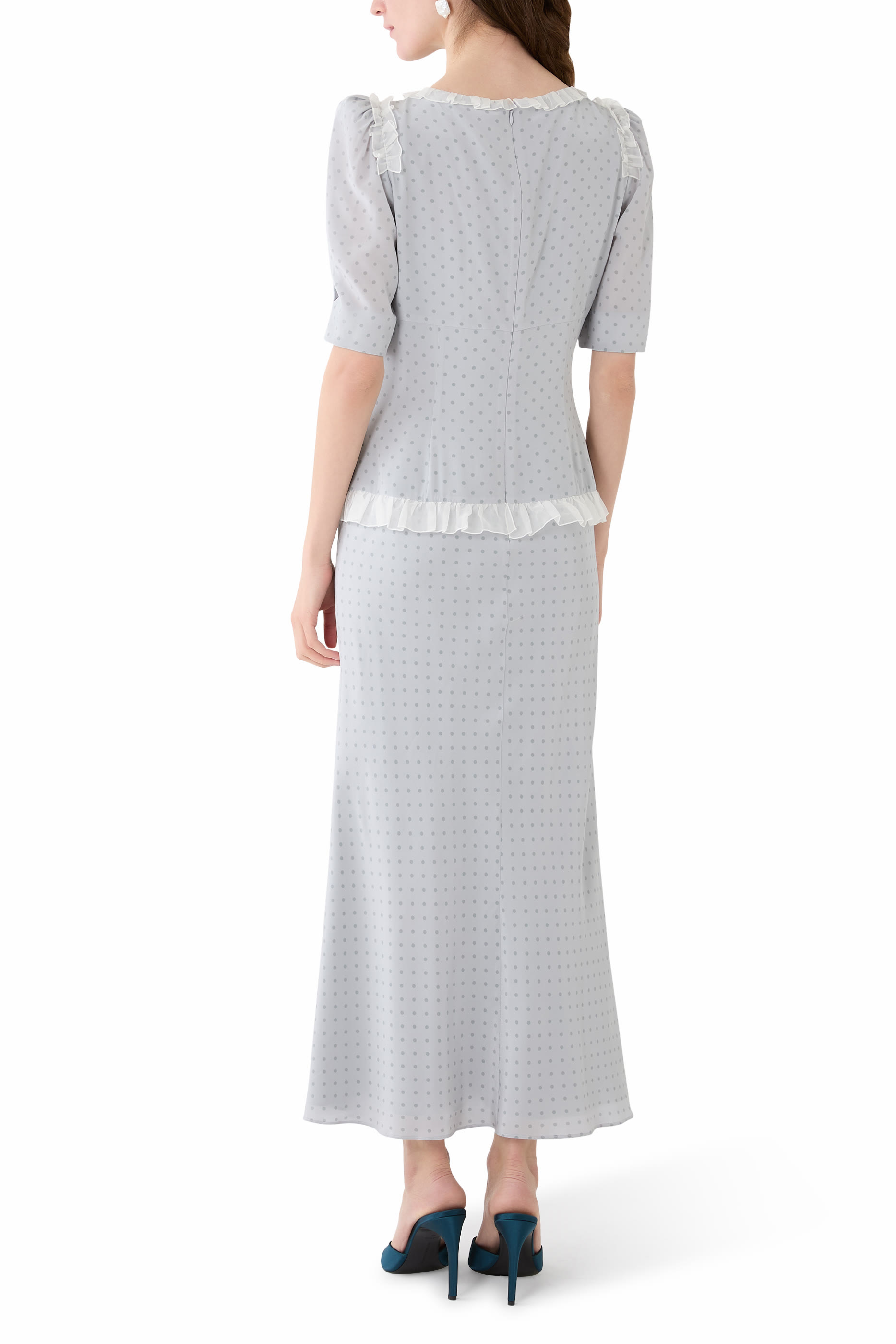 Polka Dot Print Ruffles Midi Dress