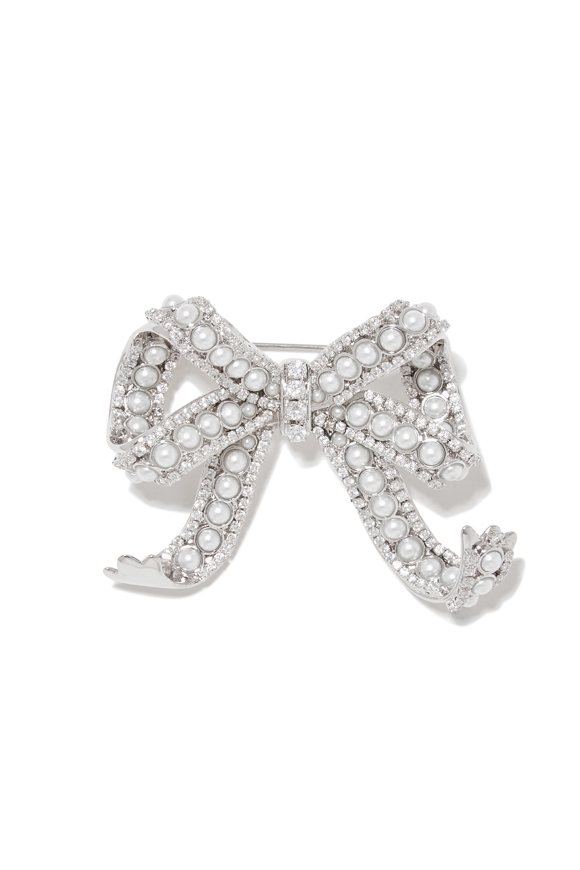 Pearl Crystal Bow Brooch