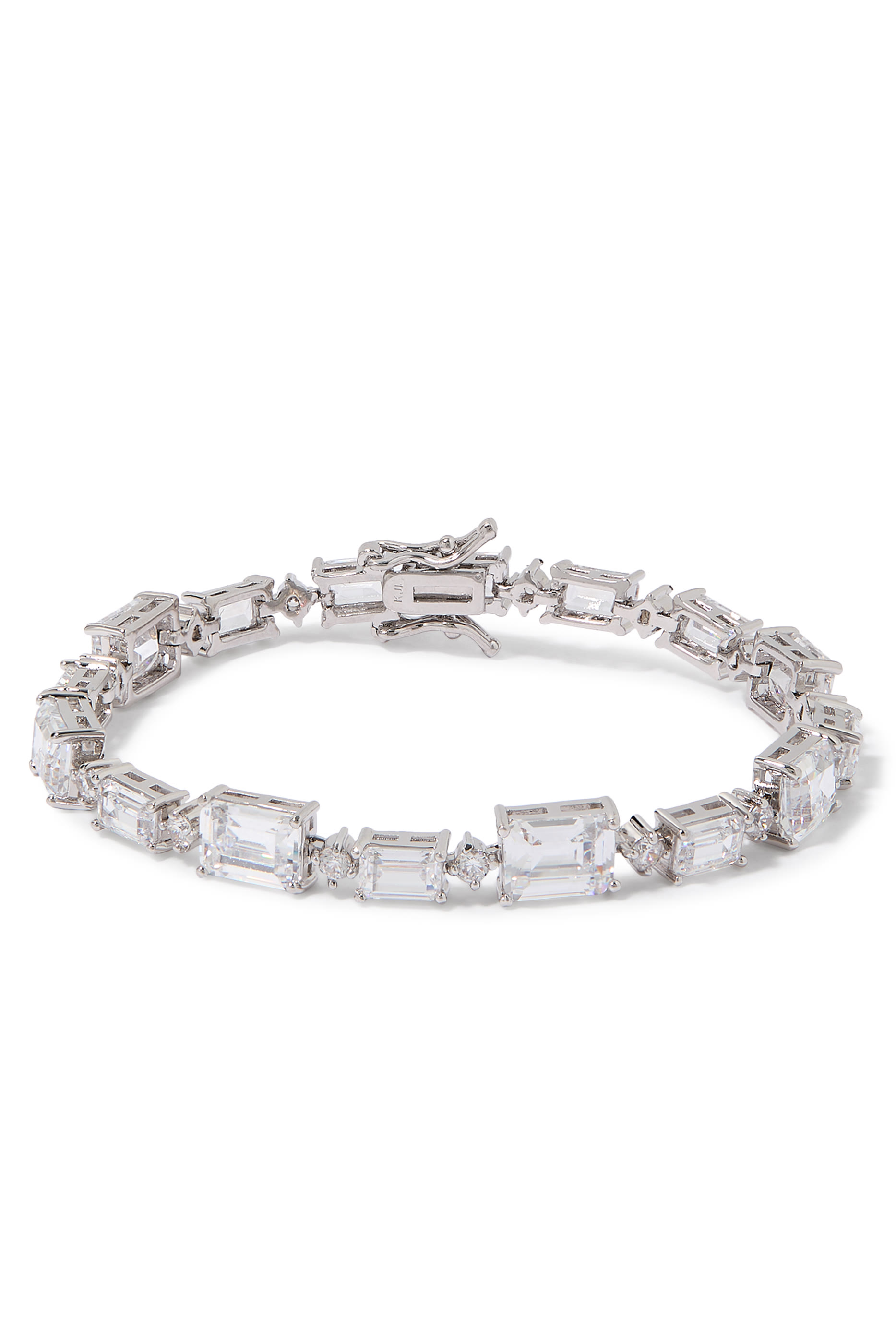  Studded Tennis Bracelet,  Rhodium Plated Brass,  Cubic Zirconia