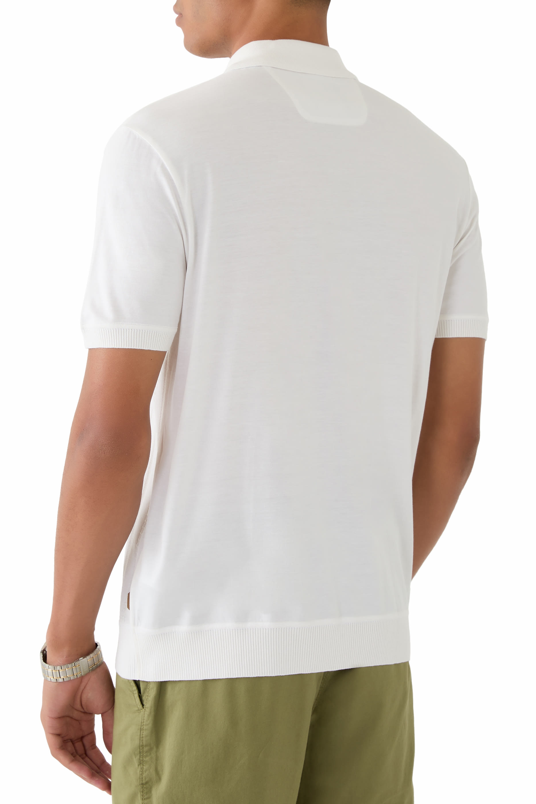 Cabled Front Cotton-Silk Knit Polo