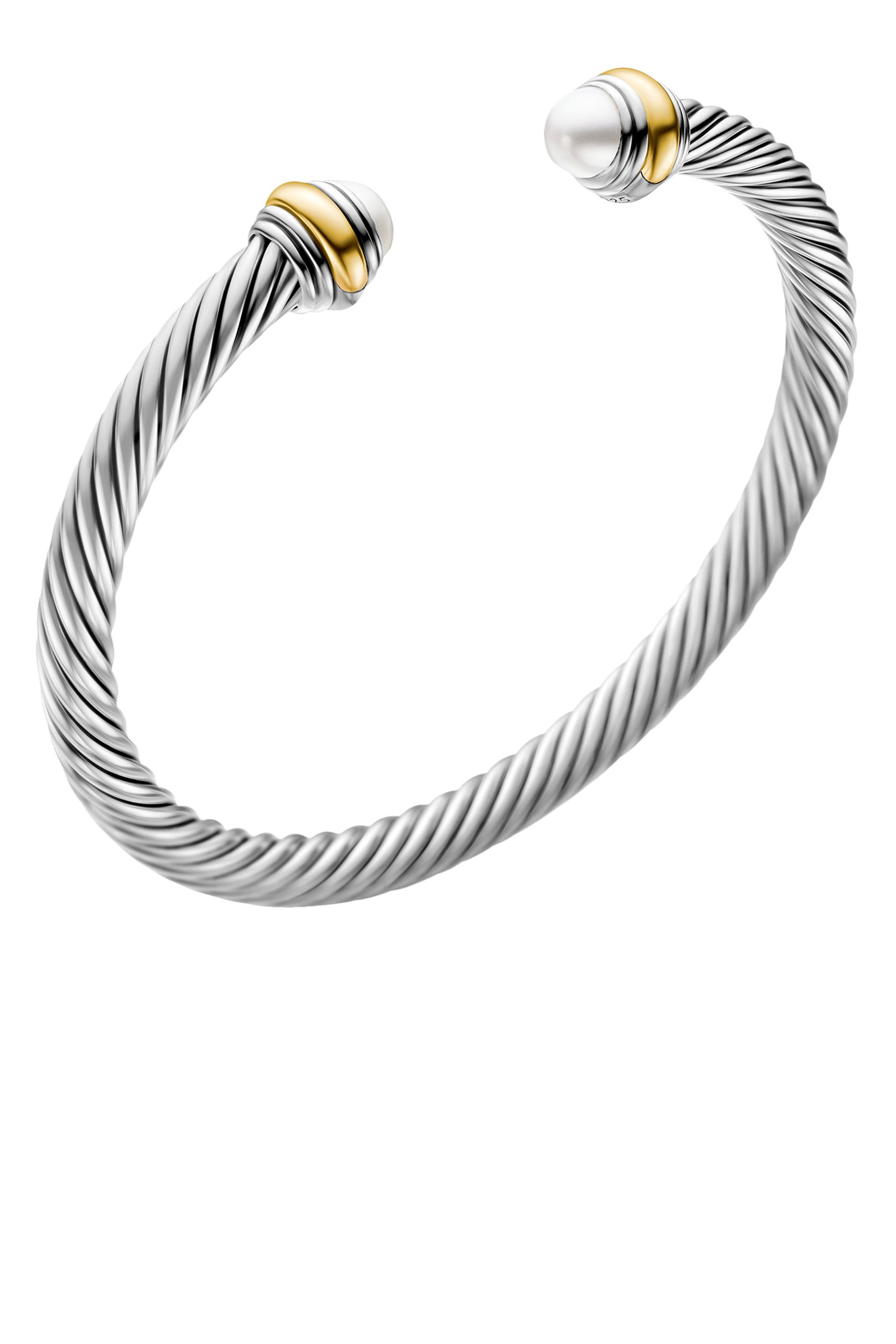 Classic Cable Bracelet, Sterling Silver with 14k Yellow Gold and Pearls