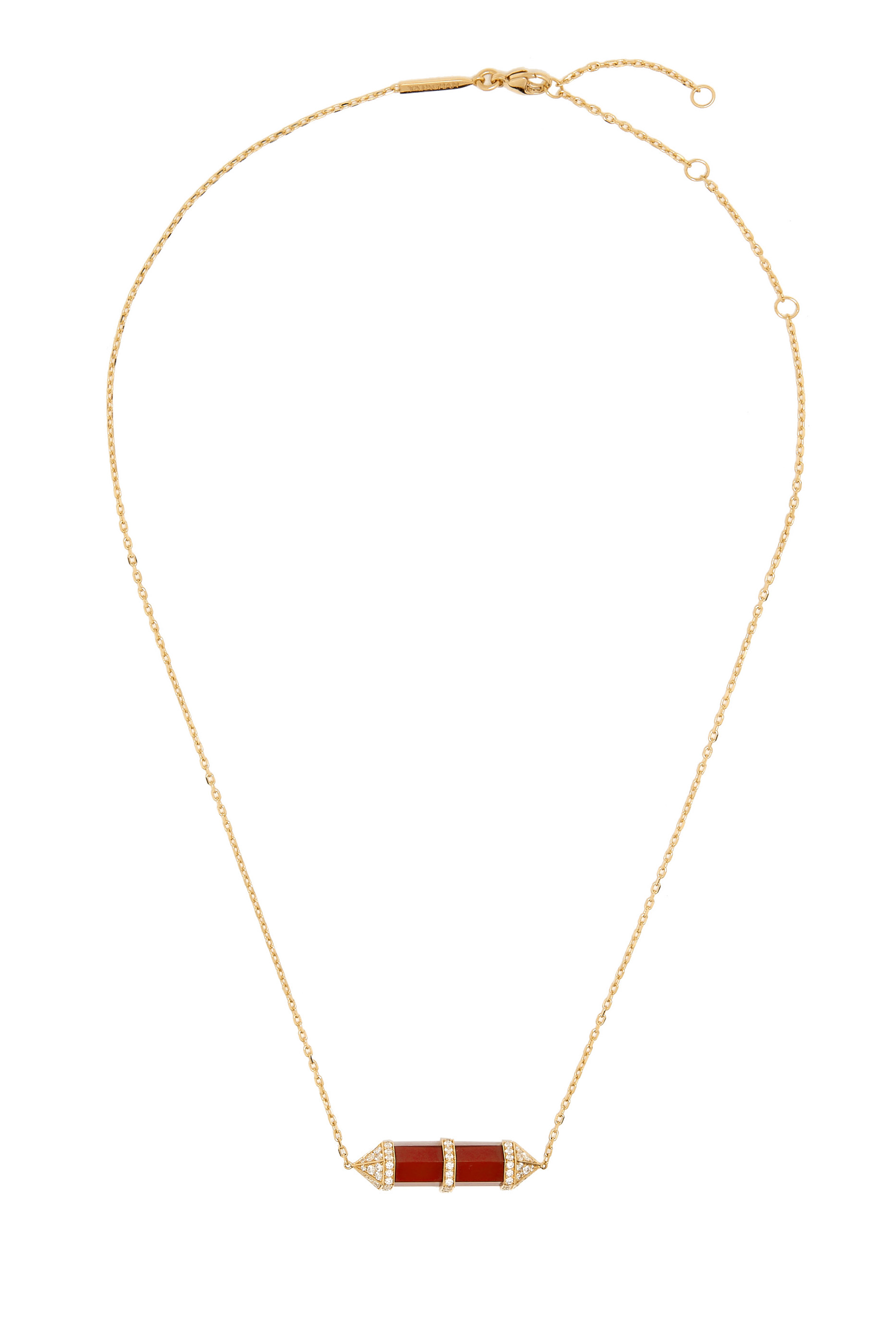 Chakra Necklace, 18k Yellow Gold, Red Carnelian & Diamonds