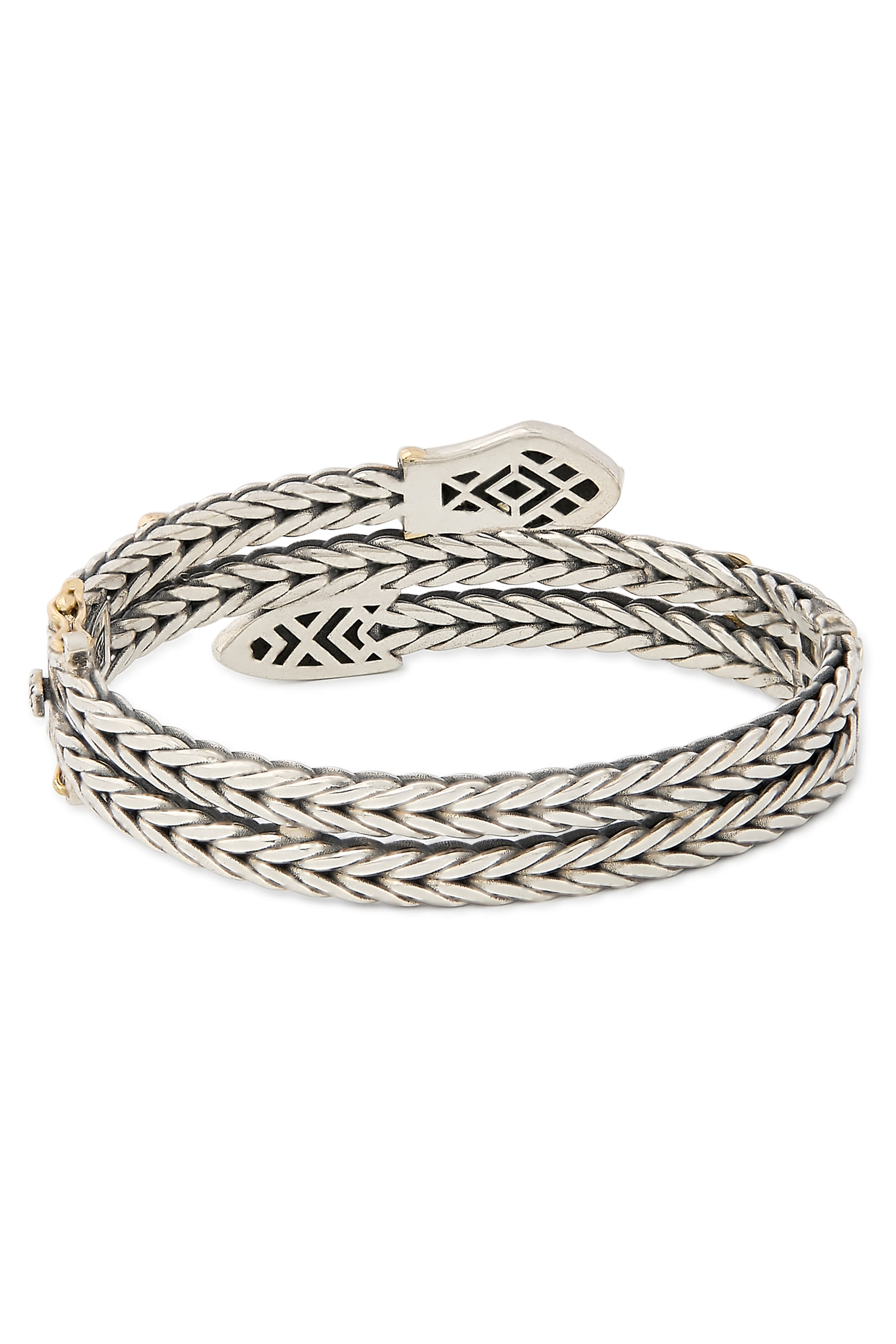 Roman Chain Snake Bangle, 18K Yellow Gold with Sterling Silver & Lapis