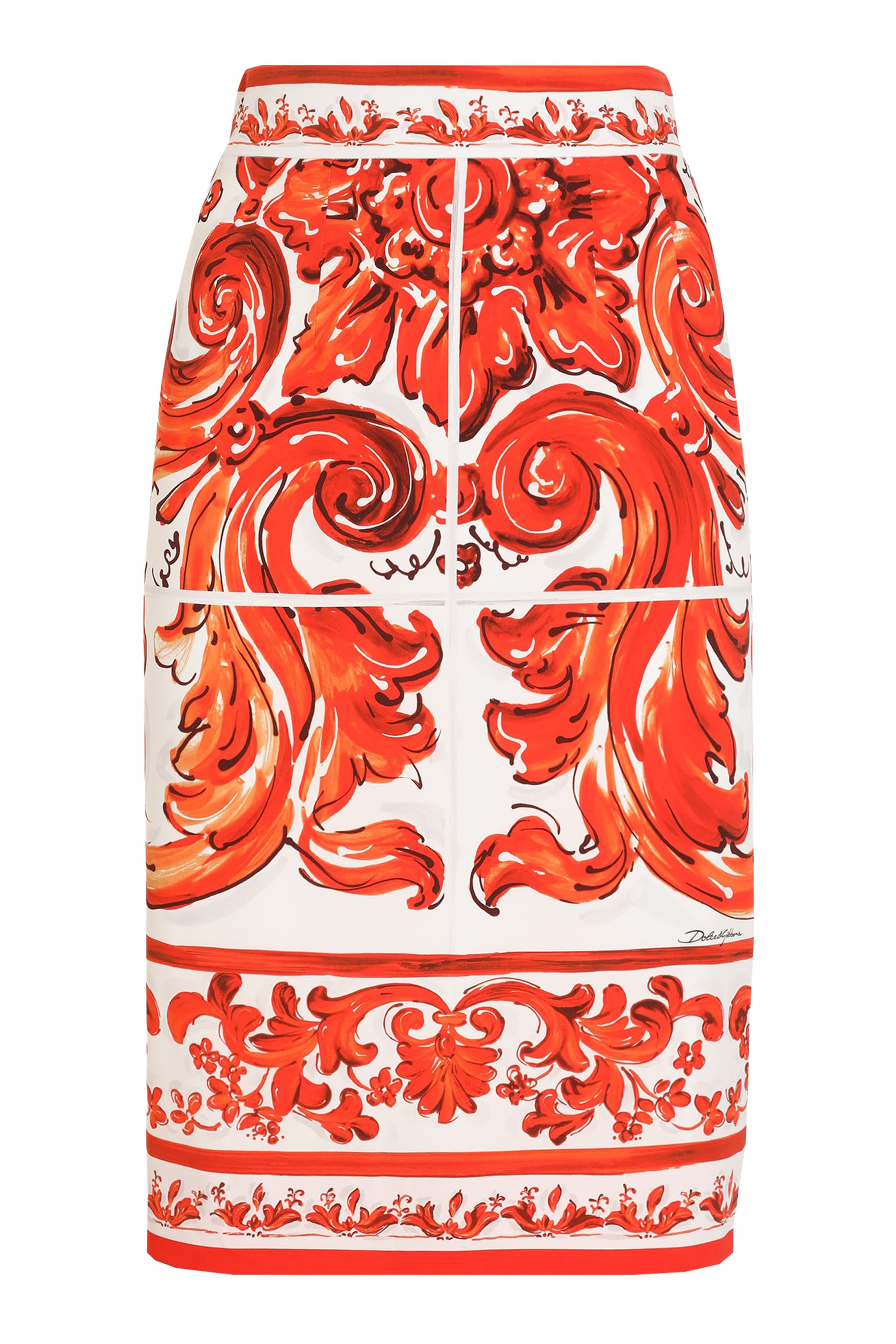 Majolica-Print Charmeuse Midi Skirt