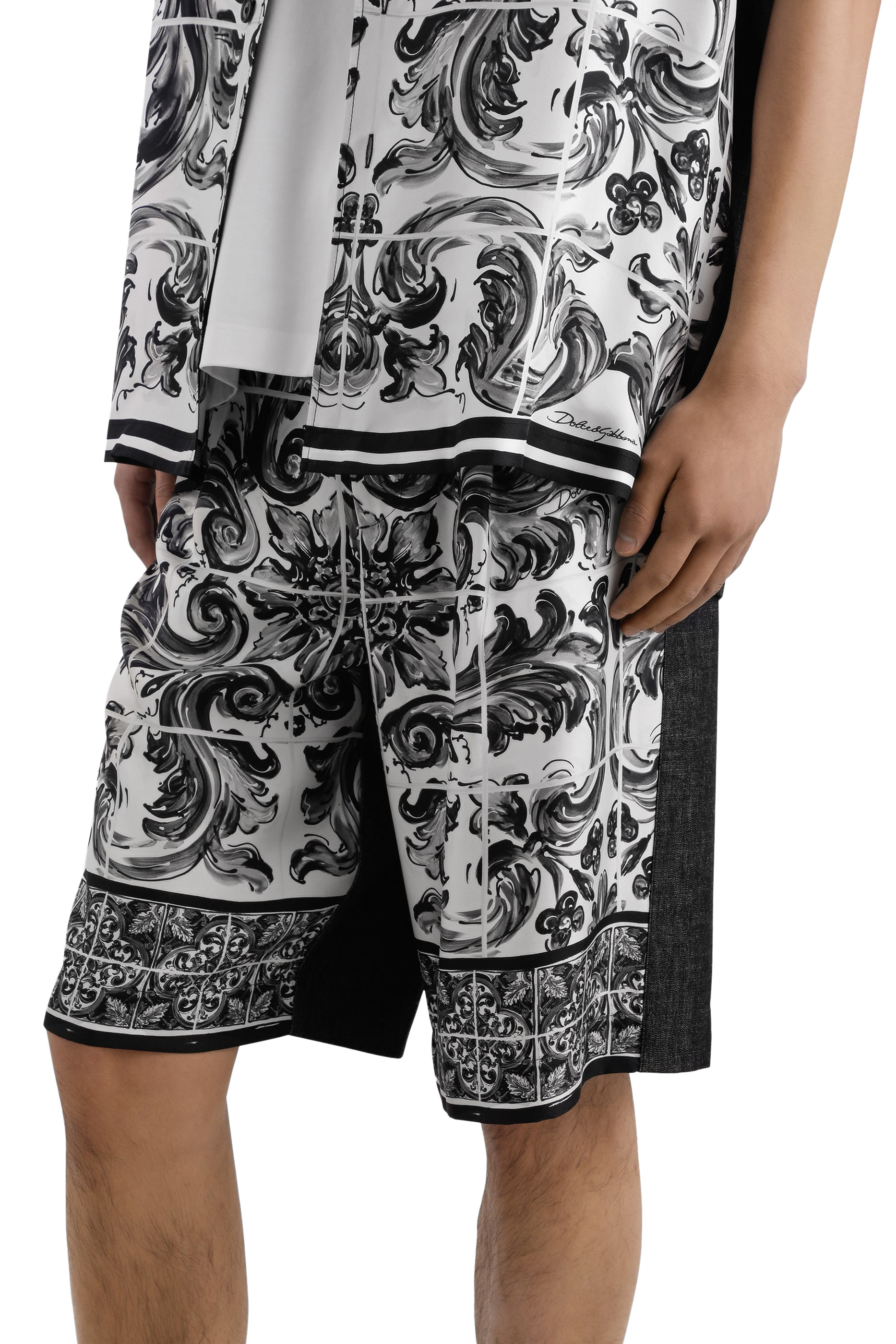 Majolica-Printed Denim Bermuda Shorts