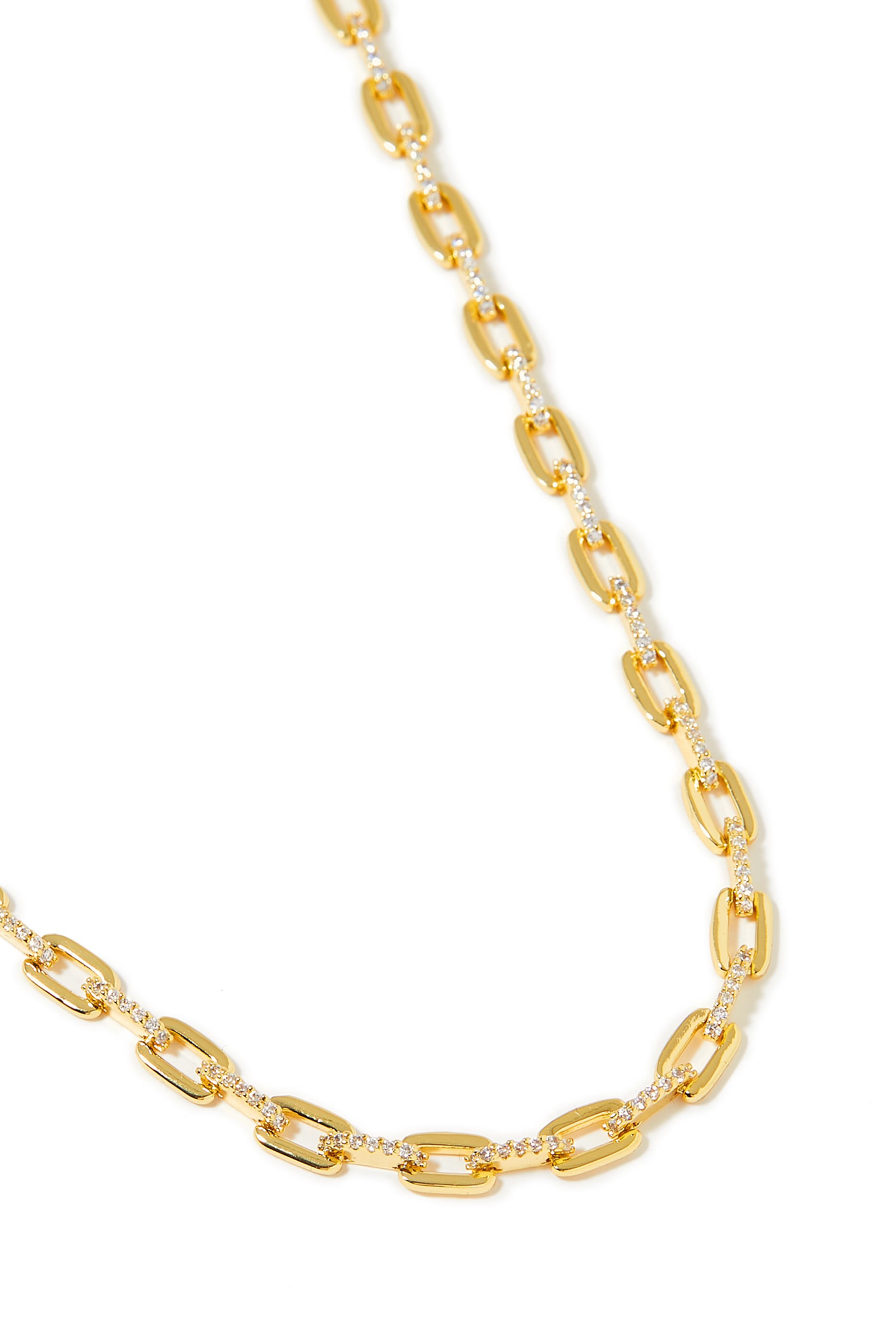 Chain Necklace,  Gold-Plated Brass & Cubic Zirconia