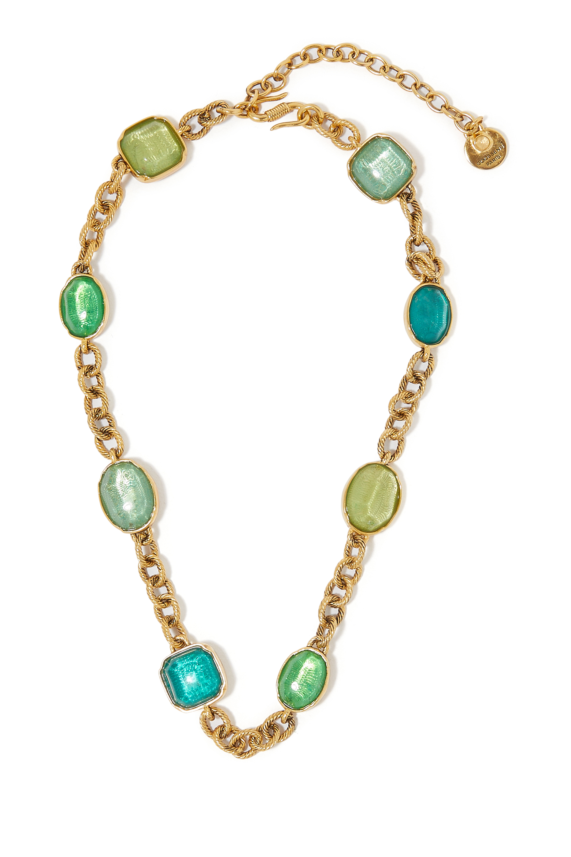 Cabochons Necklace, 24k Gold-Plated Brass with Rock Crystal