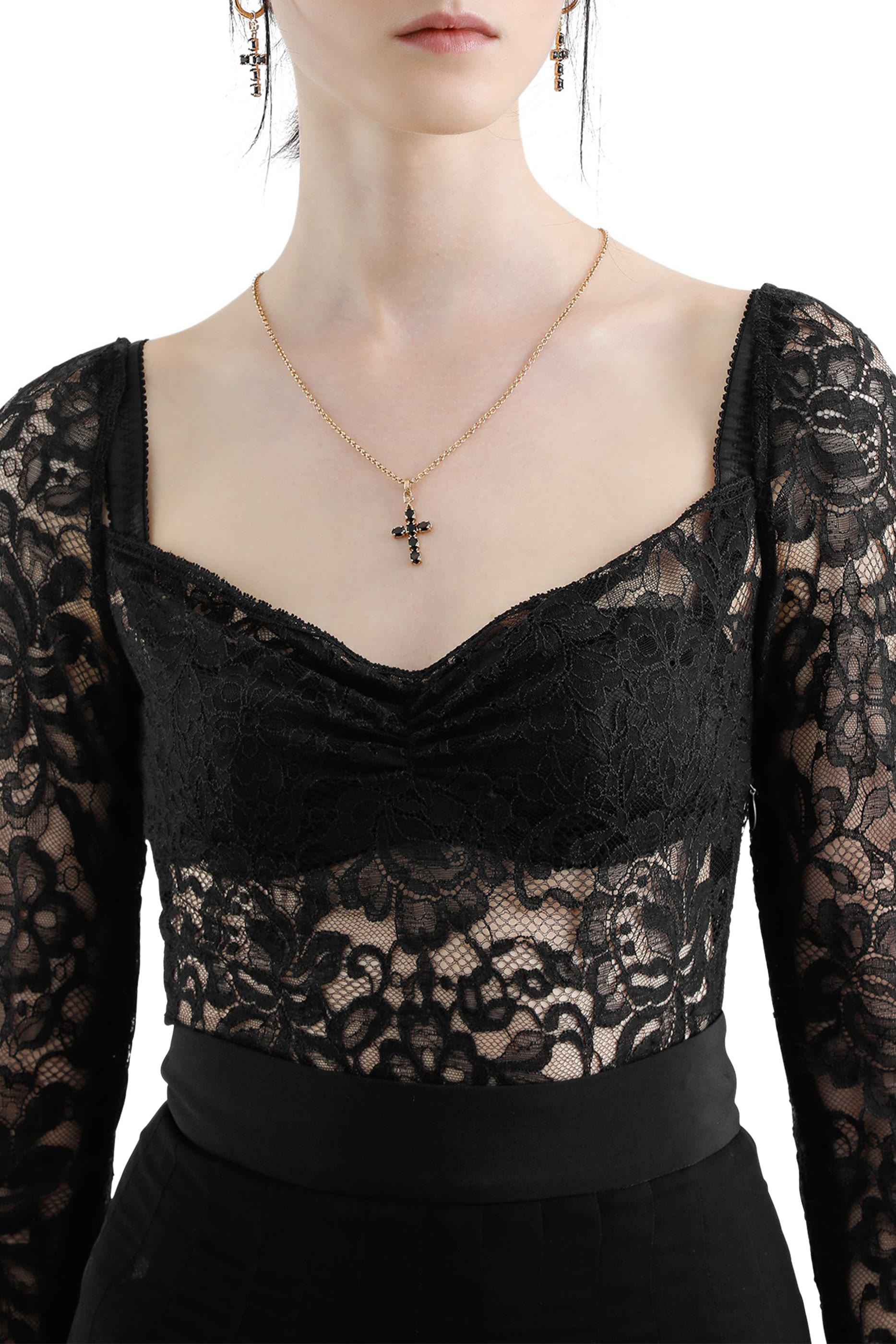 Floral Lace Top with a Sweetheart Neckline