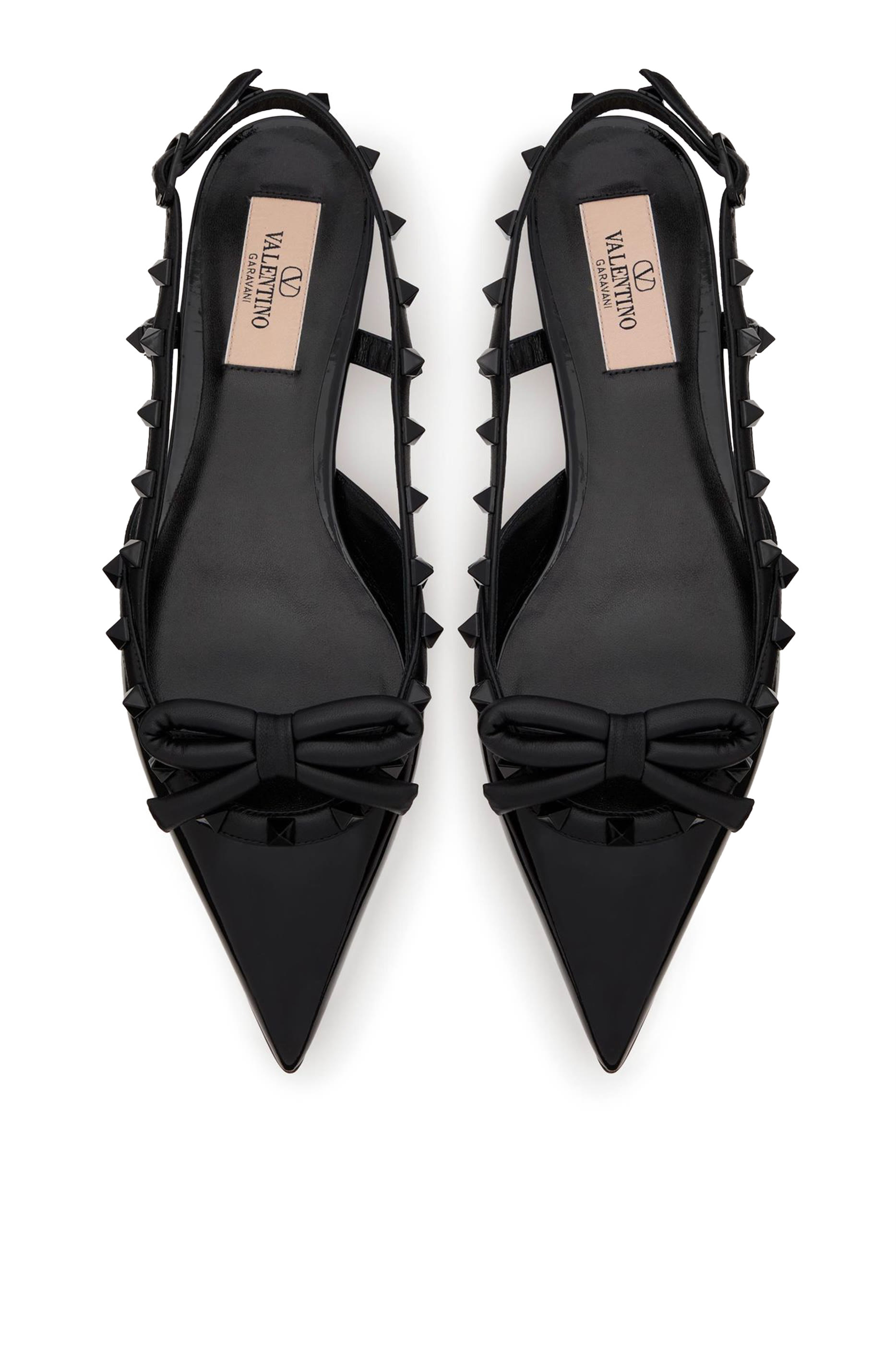 Rockstud Bow Slingback Ballerinas in Patent Leather with Tone-On-Tone Studs