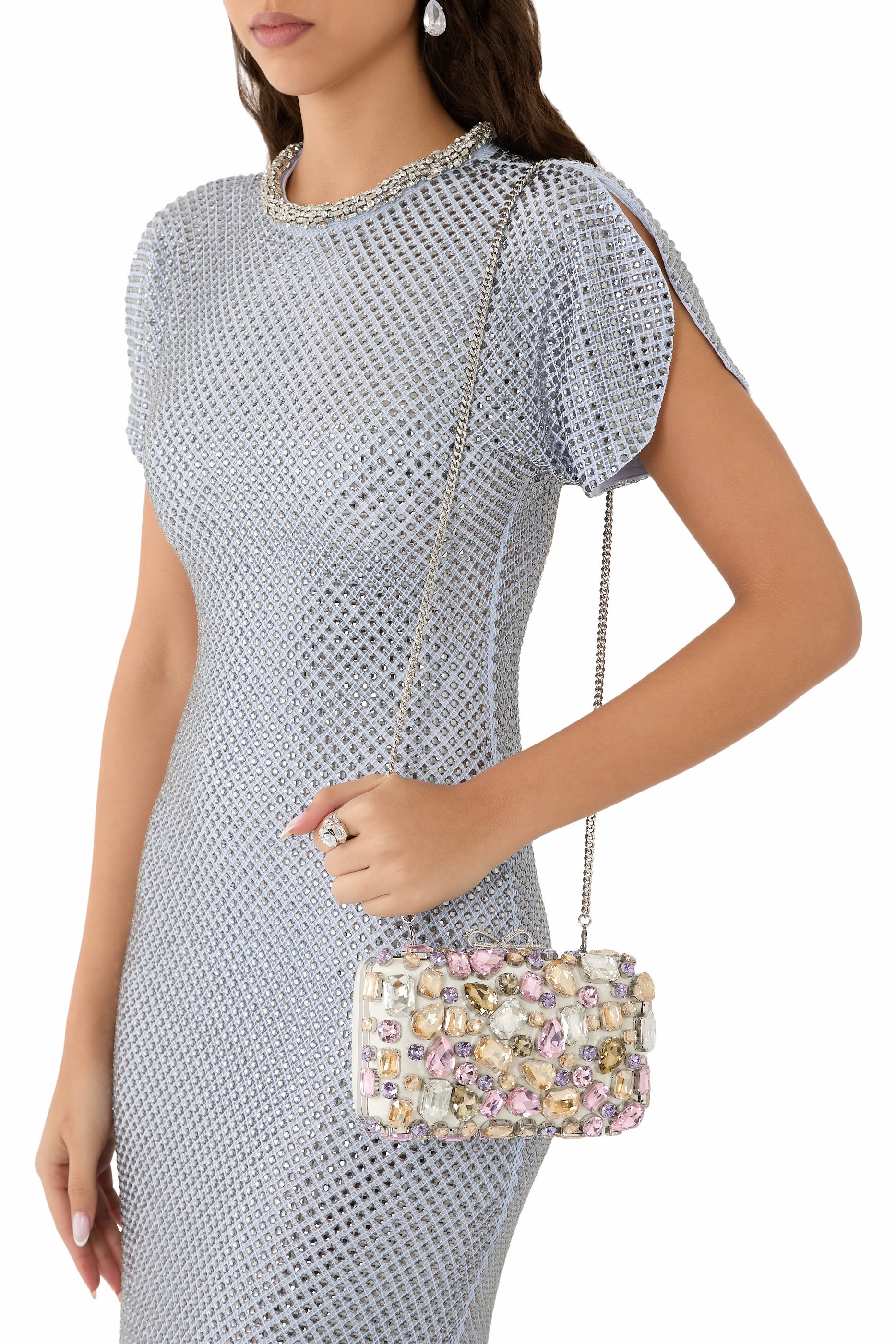 Multi Crystal Embellished Clutch Bag