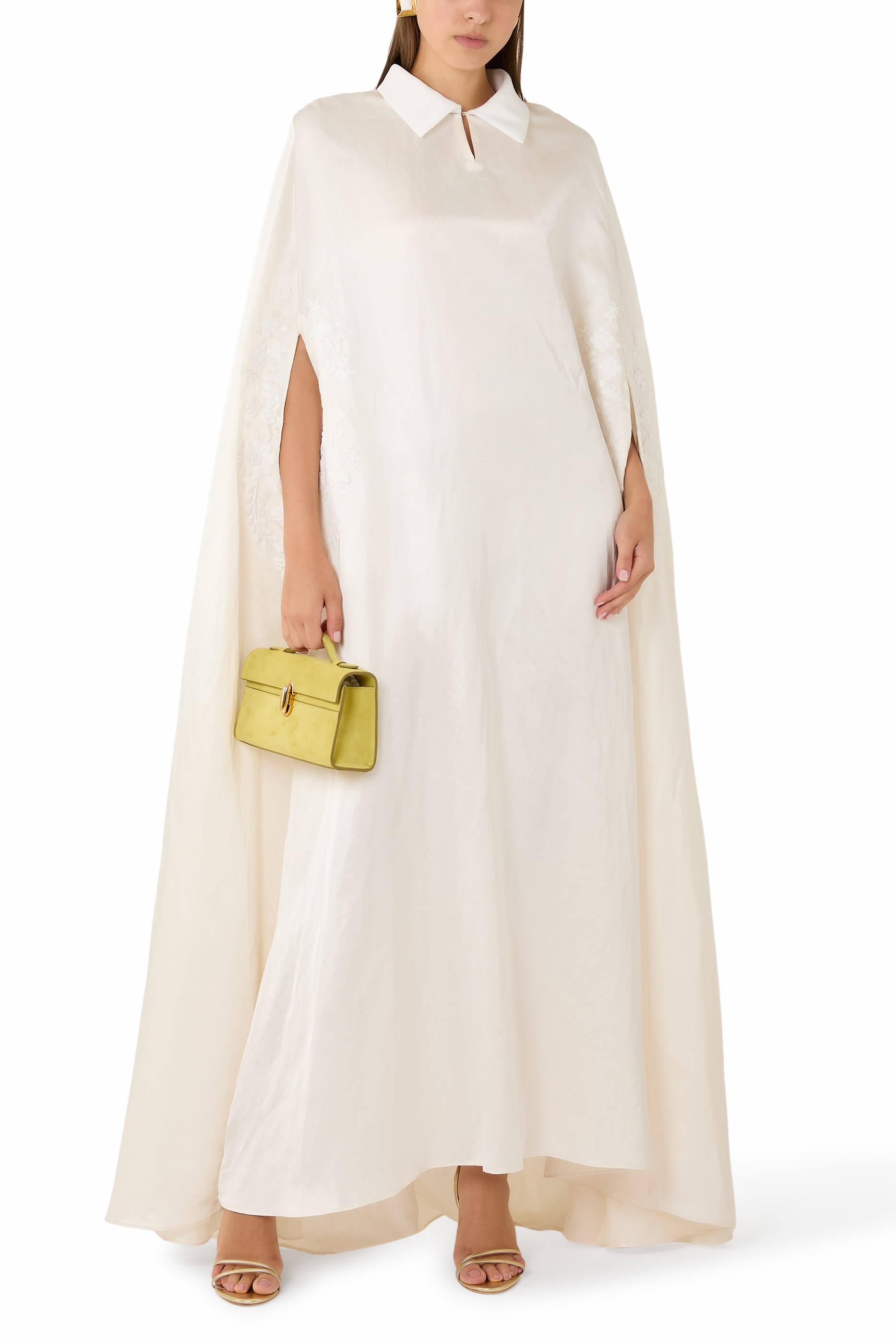 Floral Embroidered Cape Dress