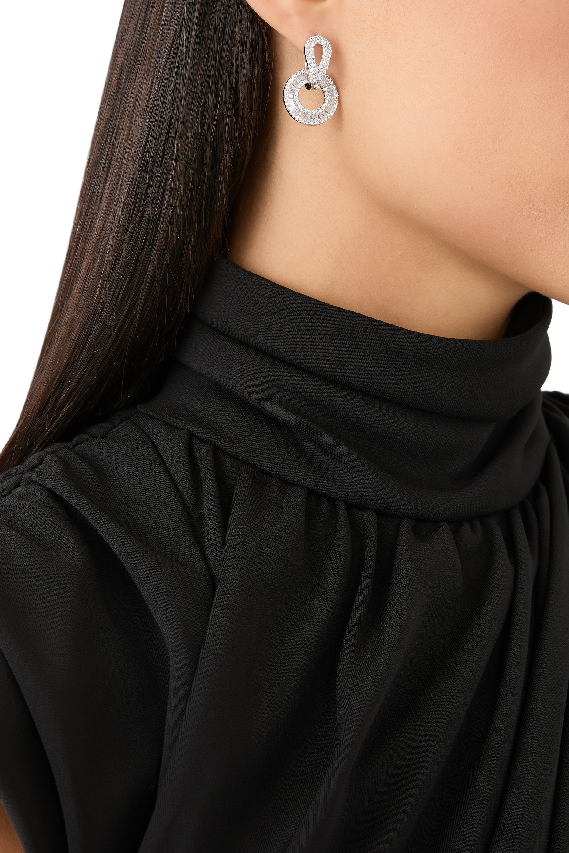 Baguette Open Circle Drop Earrings