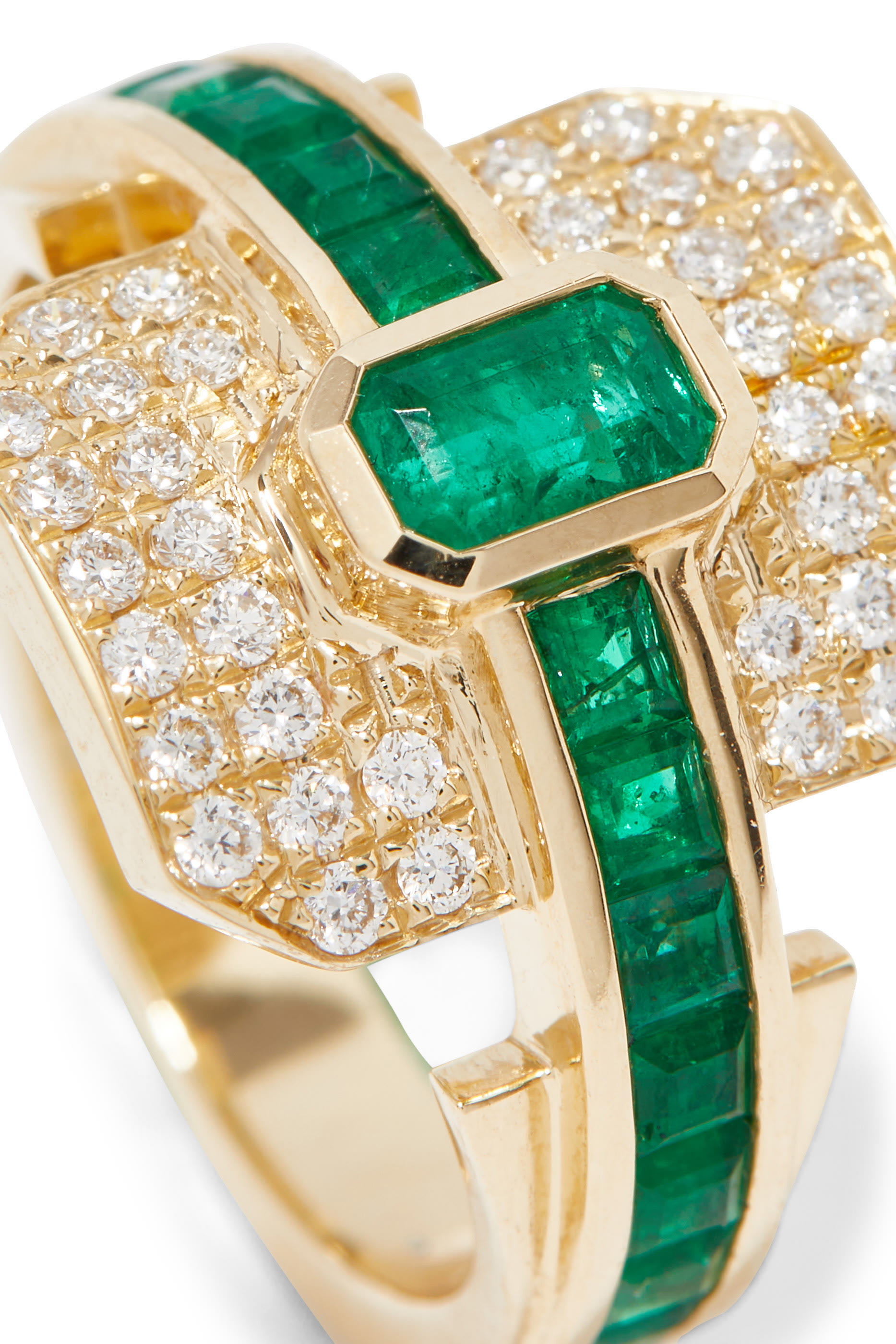 Shield Ring, 18k Gold, Diamond & Emerald