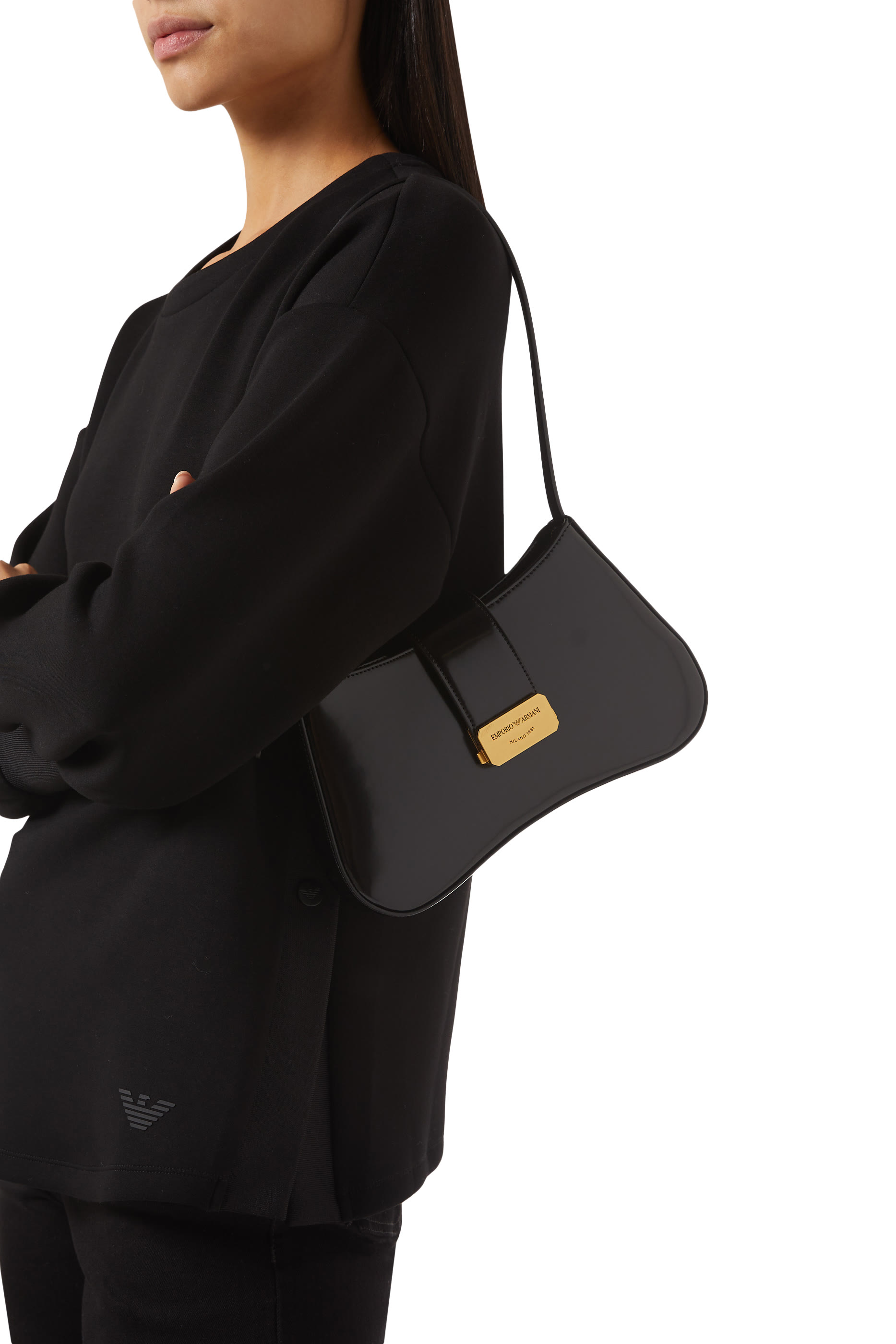 Hobo Shoulder Bag with Logo Buckle