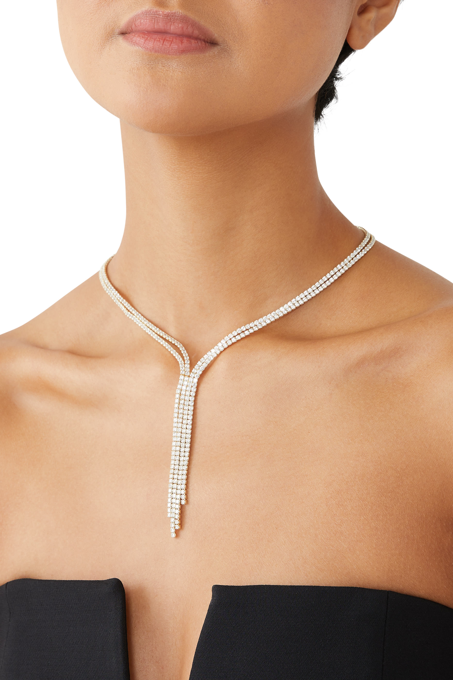 Round Fringe Necklace, Gold-Plated Brass & Cubic Zirconia