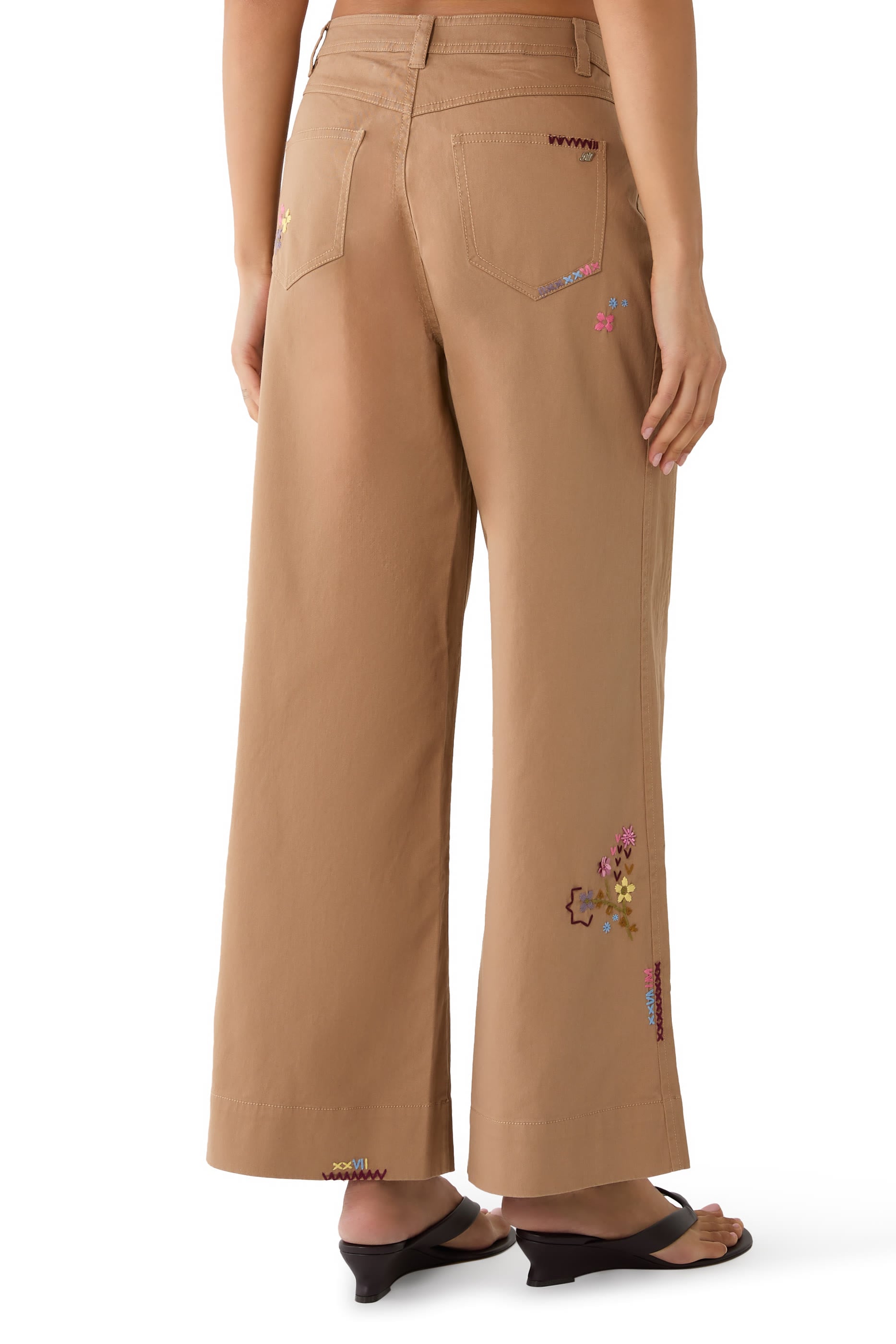 Betsy Wildflower-Embroidered Wide-Leg Crop Pants
