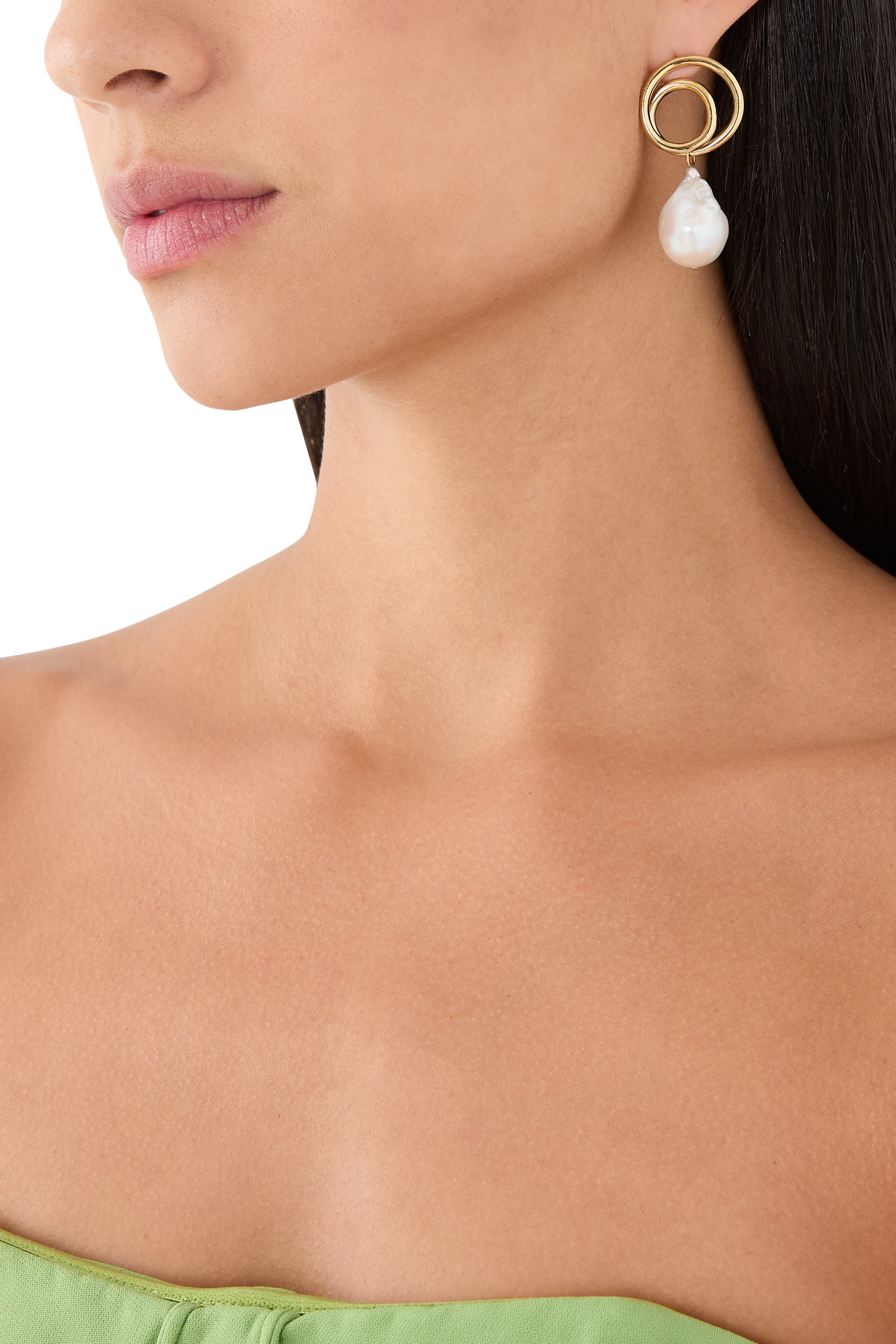 Coiling Earrings, 14K Yellow Gold Vermeil on Recycled Sterling Silver & Baroque Pearl