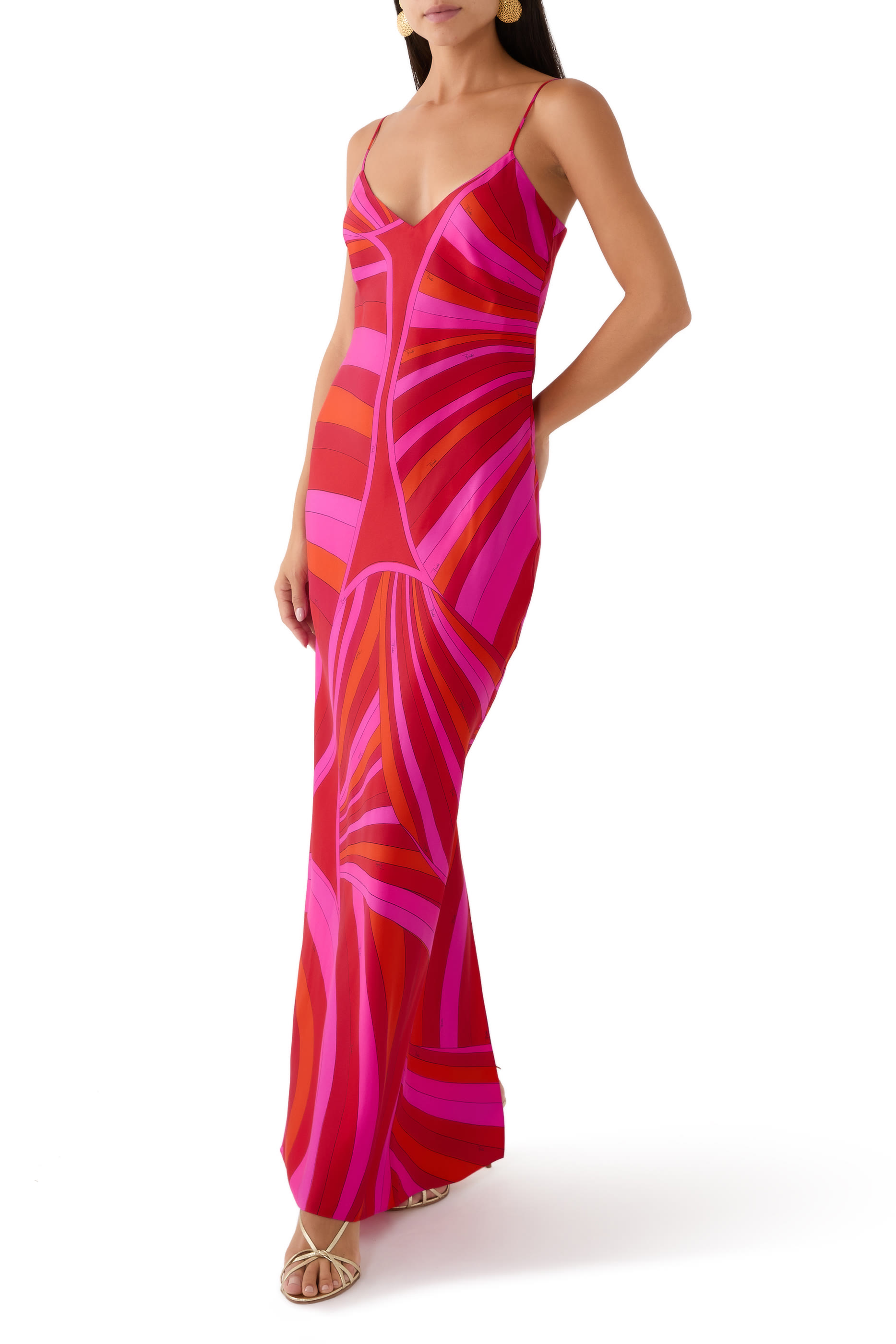 Iride Print Long Dress with  Shrug Cape
