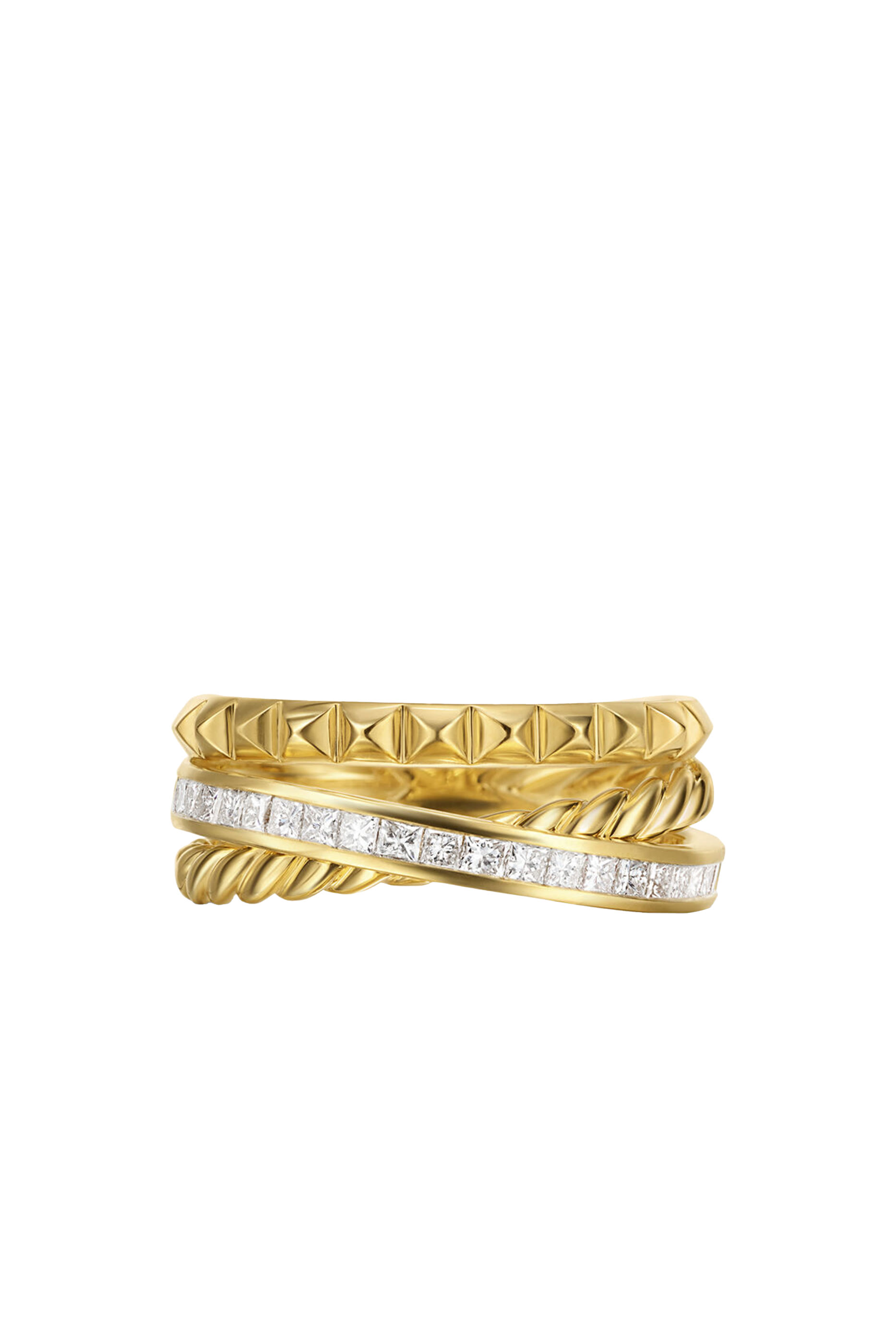 Crossover Trio Three Row Ring, 18K Yellow Gold & Diamonds