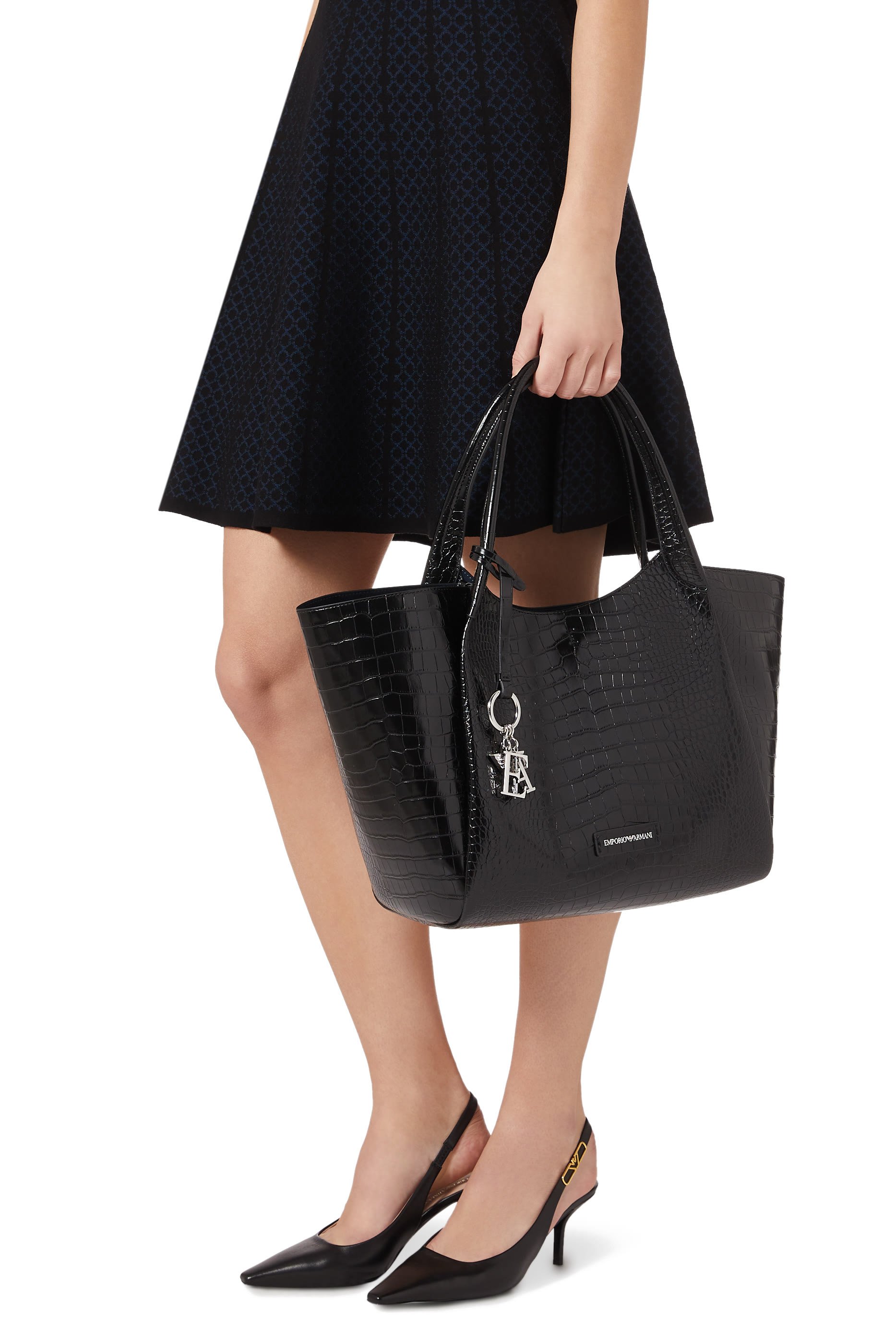 Croc-Embossed Faux Leather Shopping Tote Bag