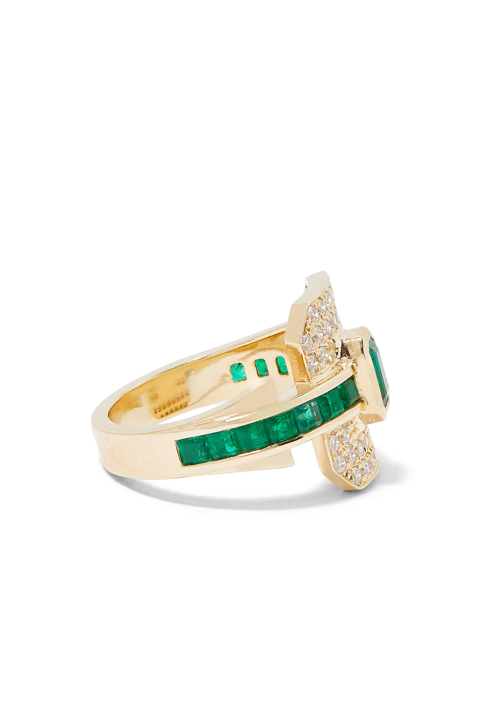 Shield Ring, 18k Gold, Diamond & Emerald