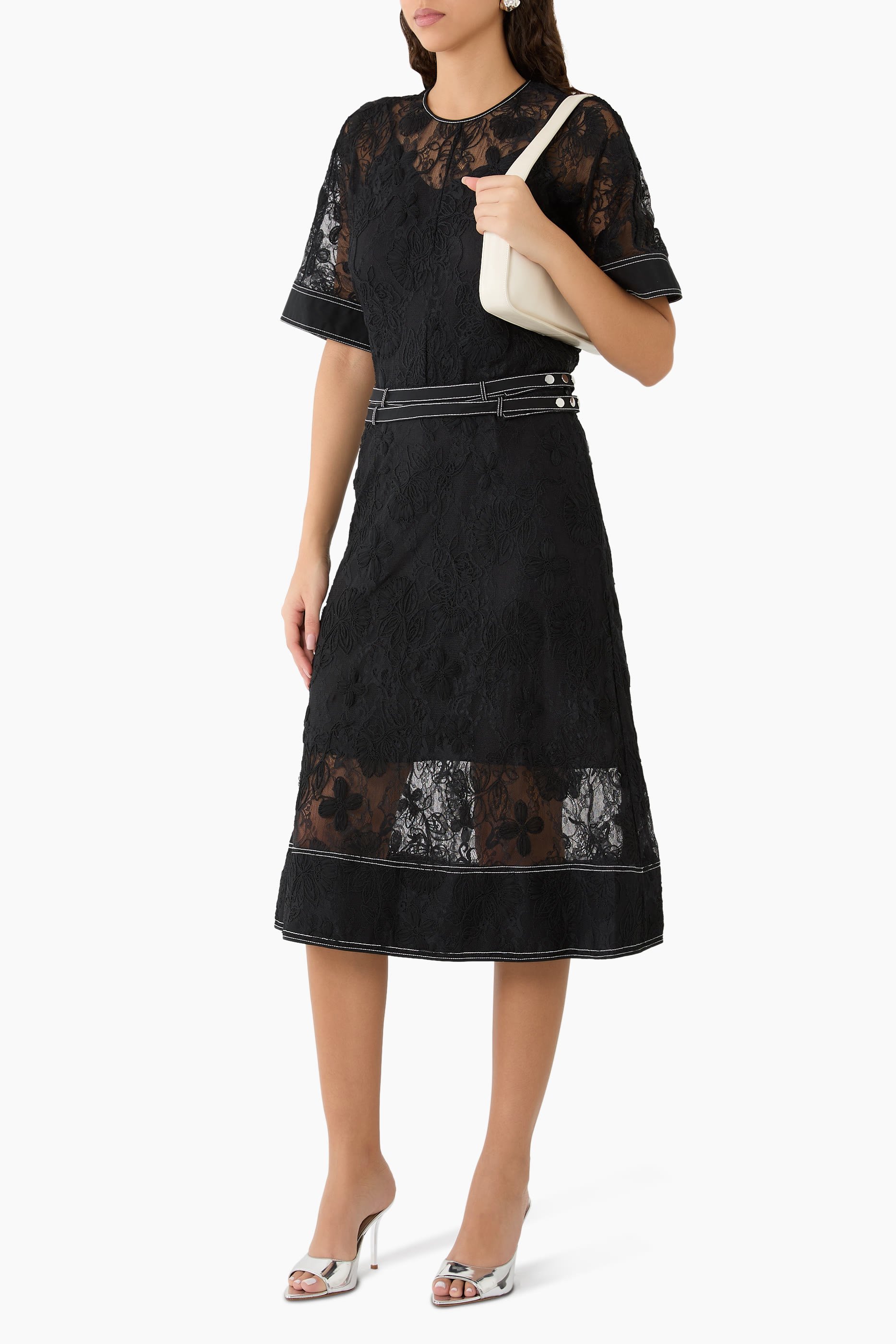  Floral Lace Midi Skirt