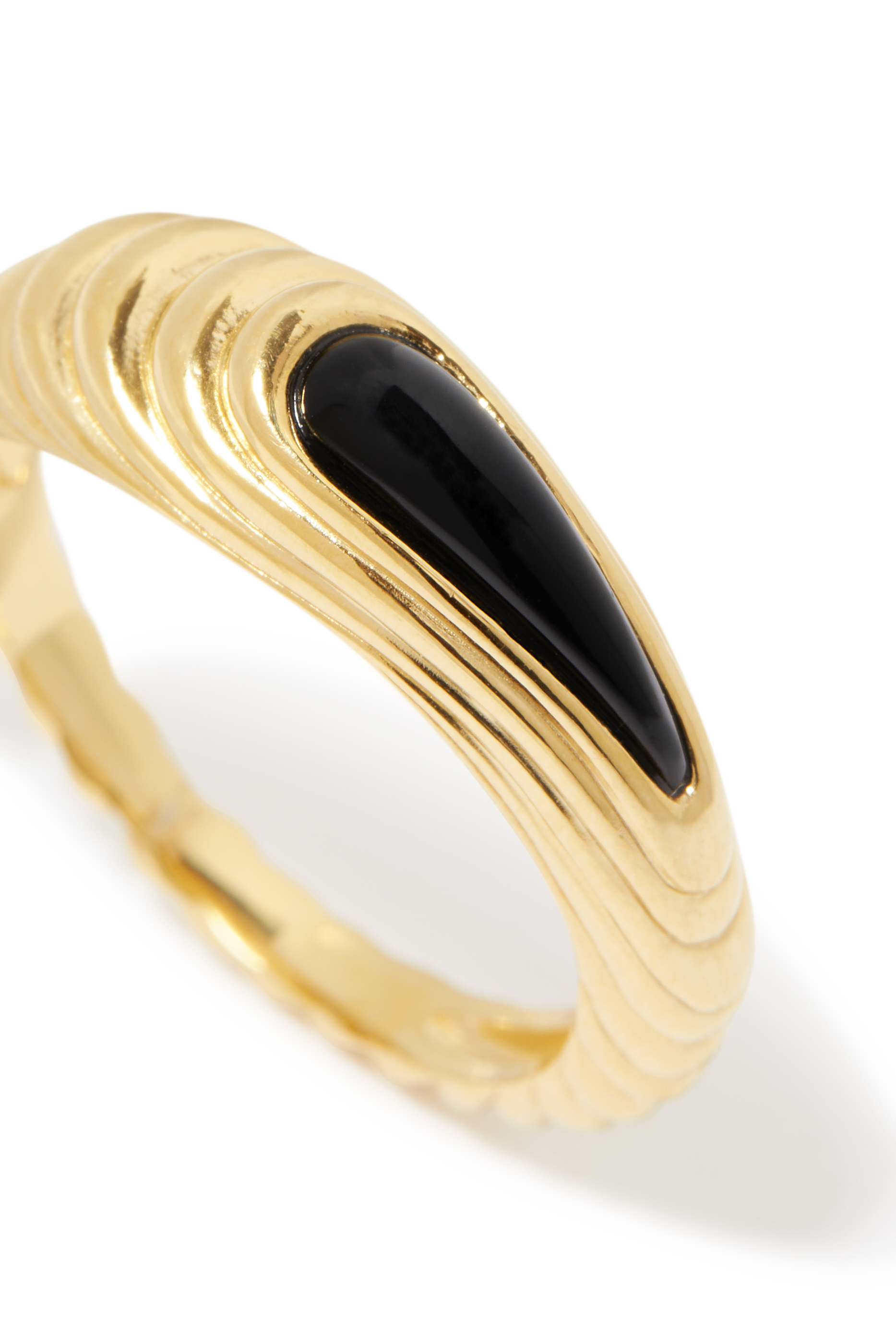 Wavy Ridge Stacking Ring, 18k Gold-Plated Sterling Silver & Onyx