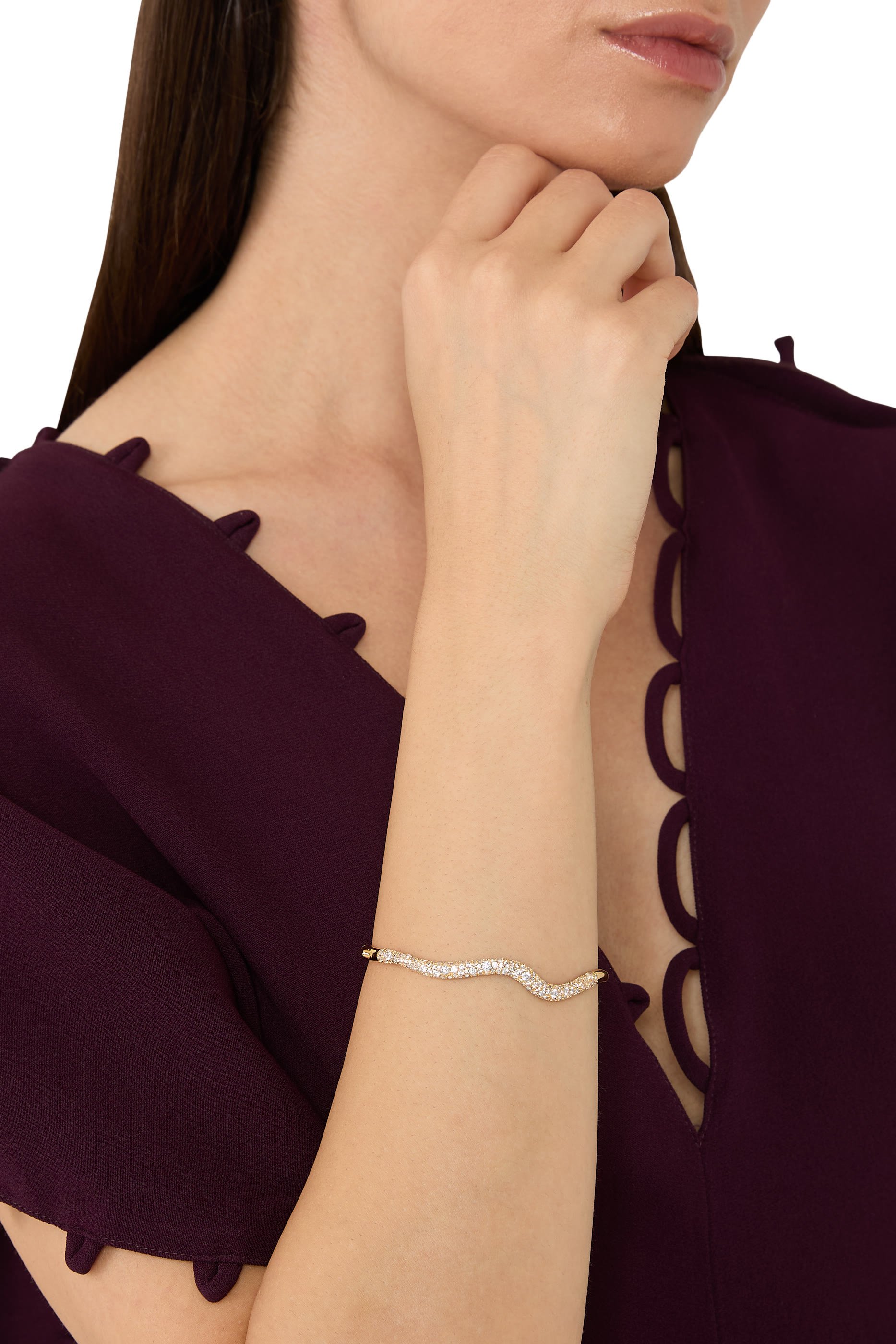  Molten Snow Ripple Hinged Bangle,  18k Recycled Gold Plating on Brass & Cubic Zirconia