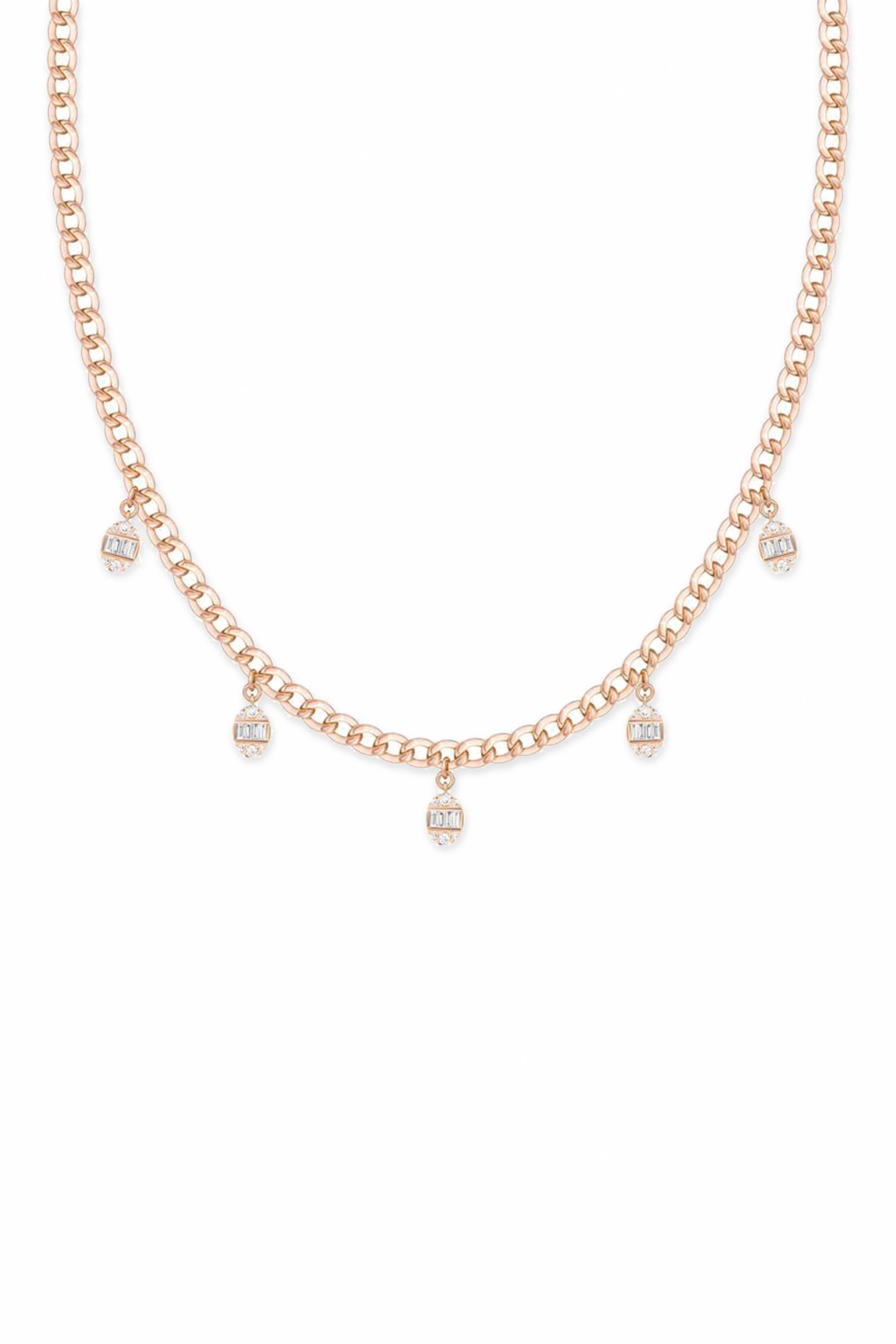 Quwa Five Oval Dangling Necklace, 18K Rose Gold & Diamonds