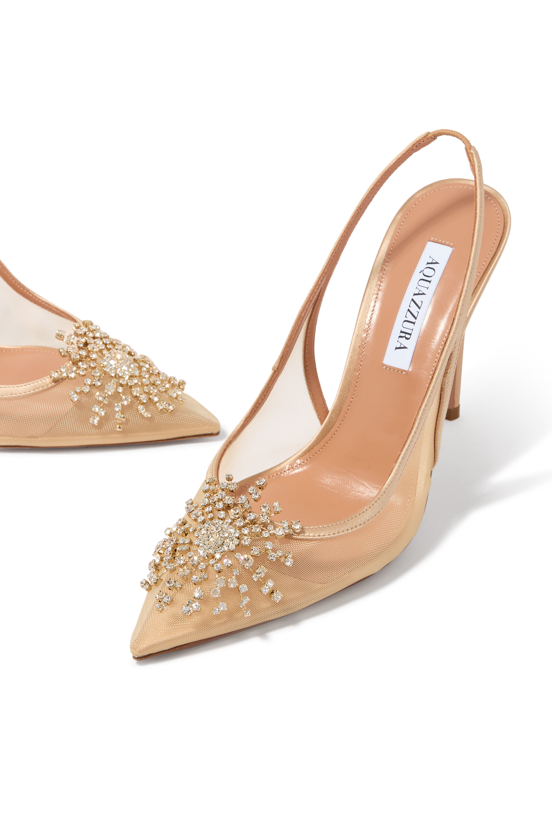  Firework 105 Crystal-Embellished Satin-Trimmed Mesh Pumps 