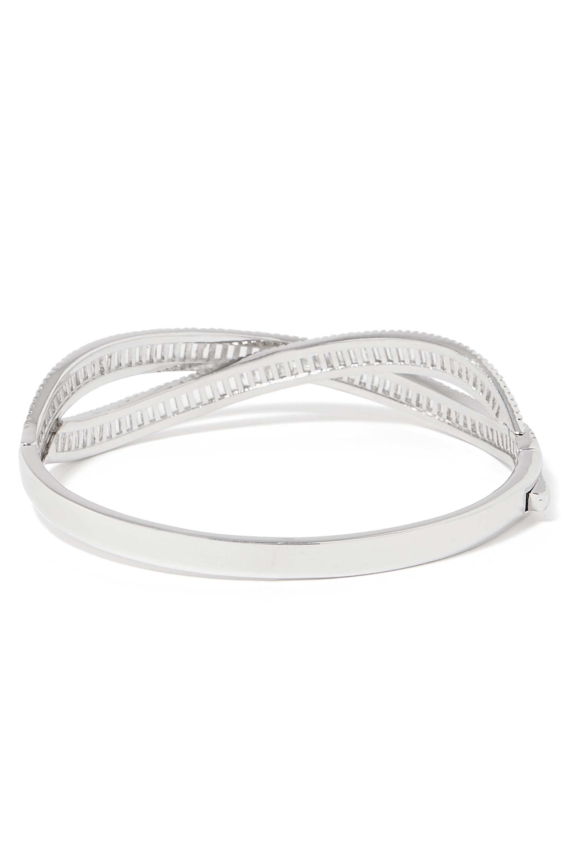 Double Layer Bangle, Rhodium-Plated Brass & Cubic Zirconia
