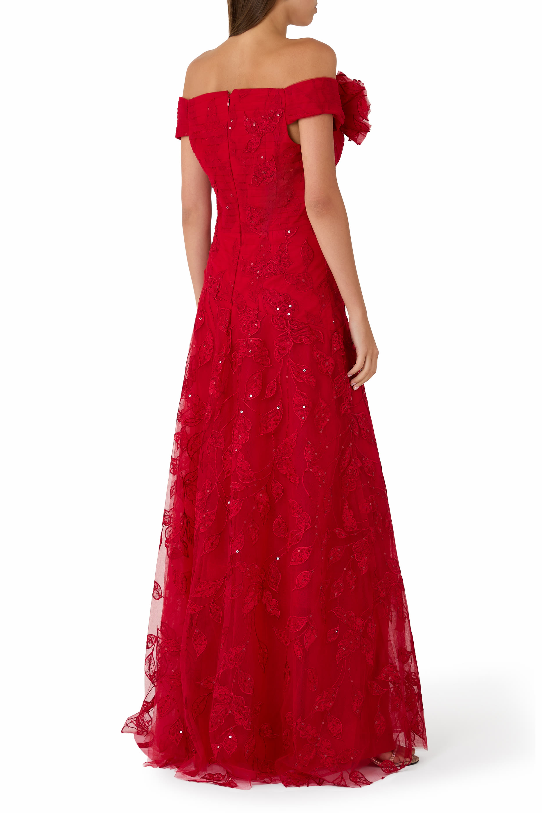 Lace Sweetheart Bodice Off The Shoulder Gown