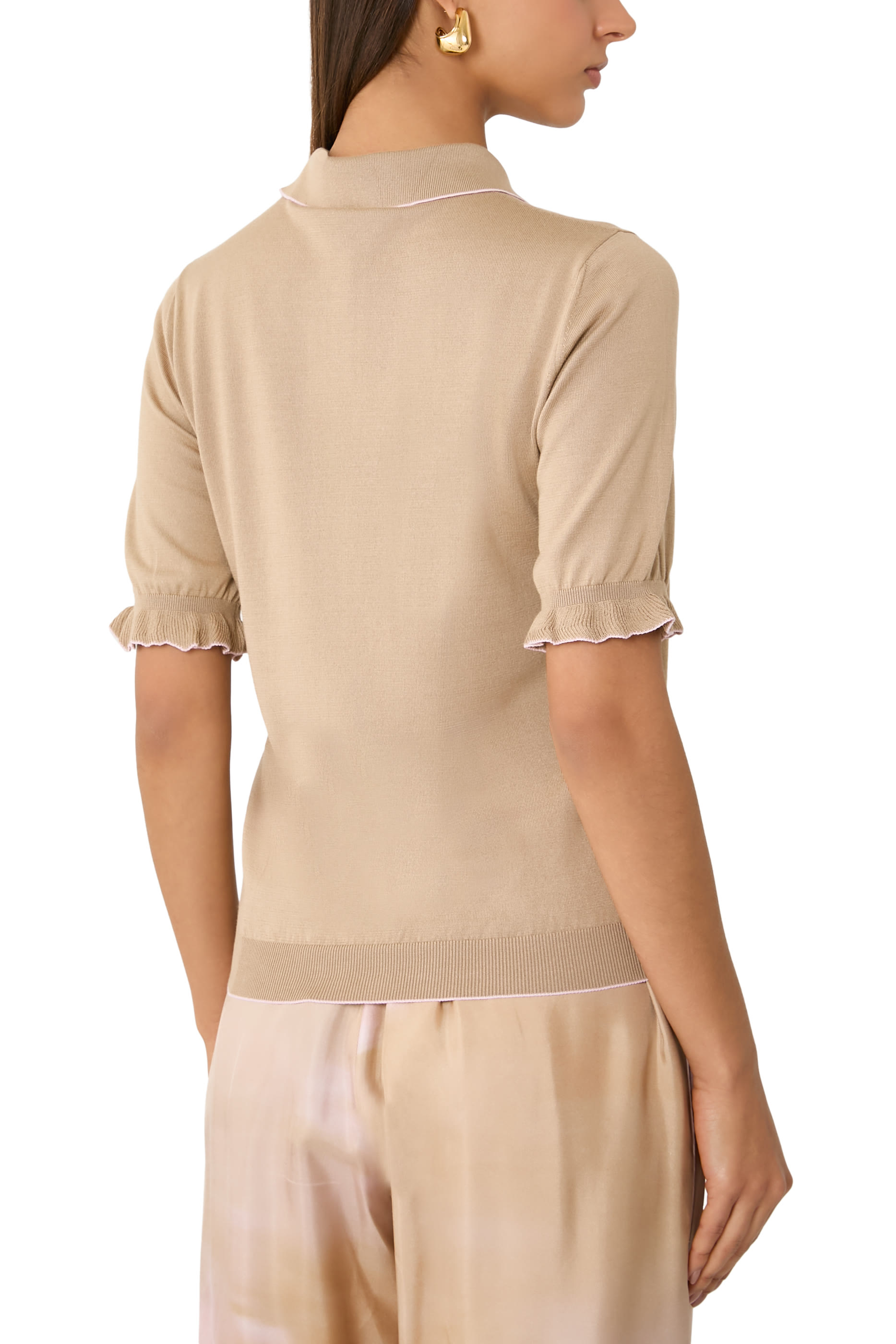 Frilled Polo Knit Top