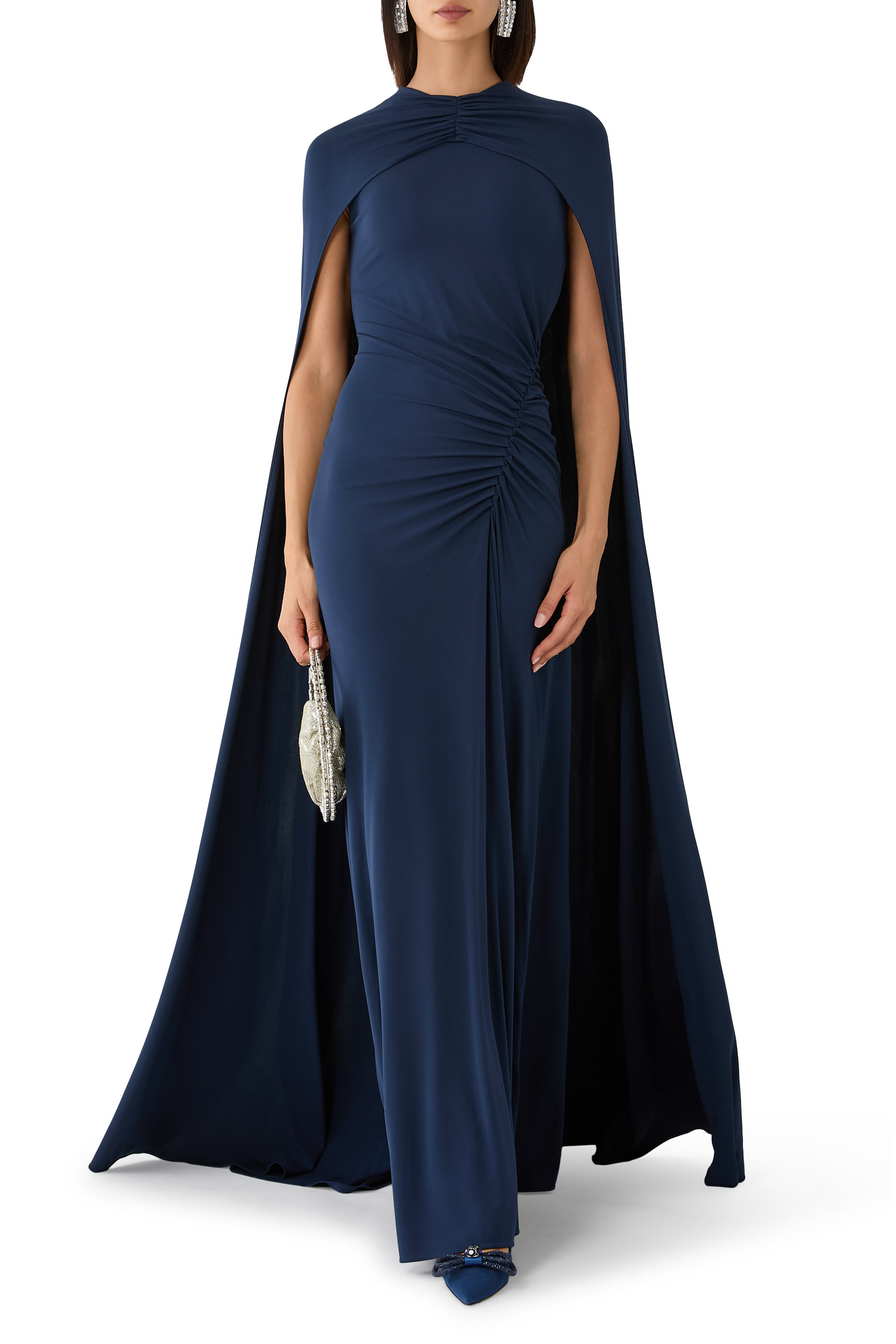 Demi Draped Jersey Cape Gown 