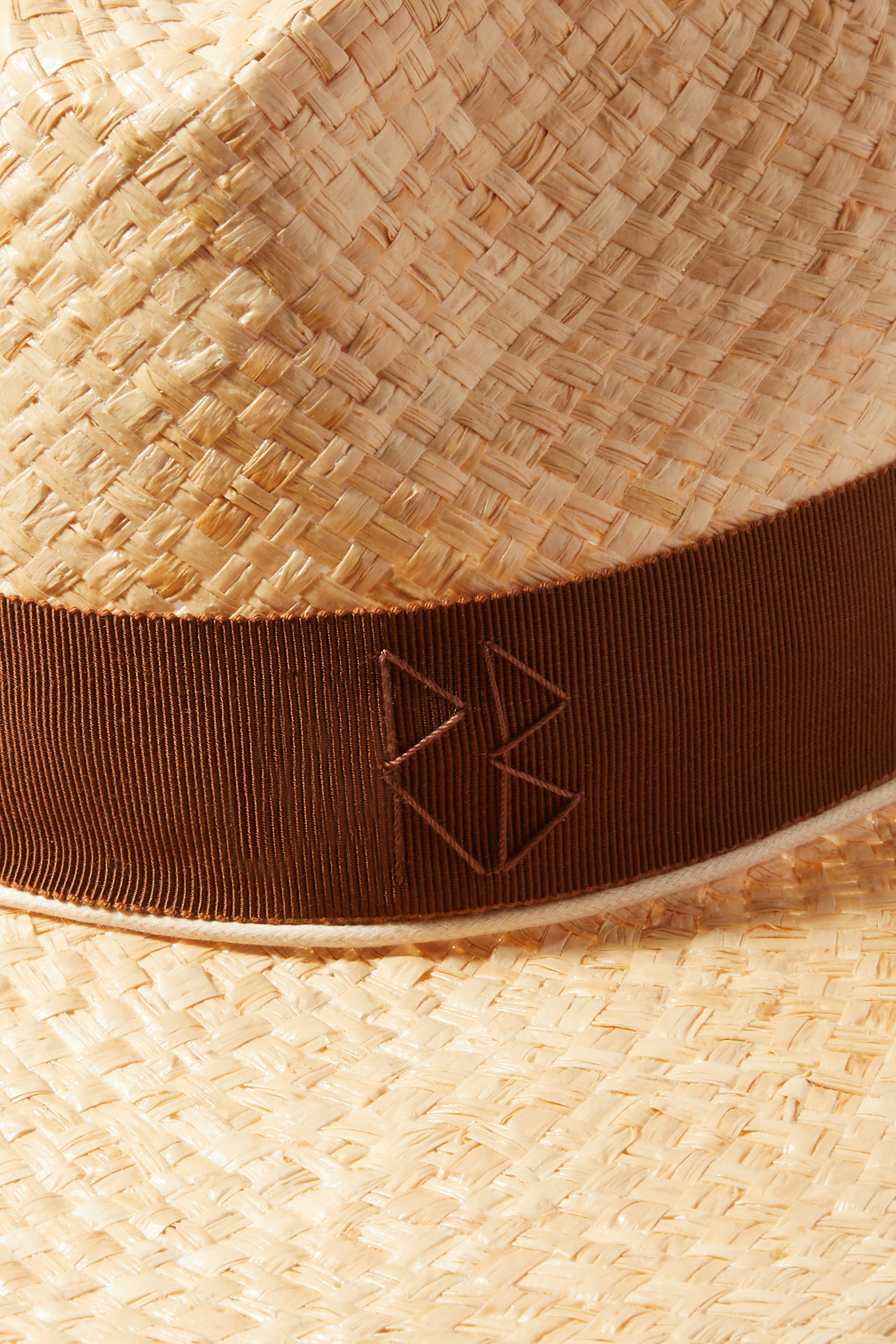 Monogram-Embellished Chain Strap Straw Fedora Hat