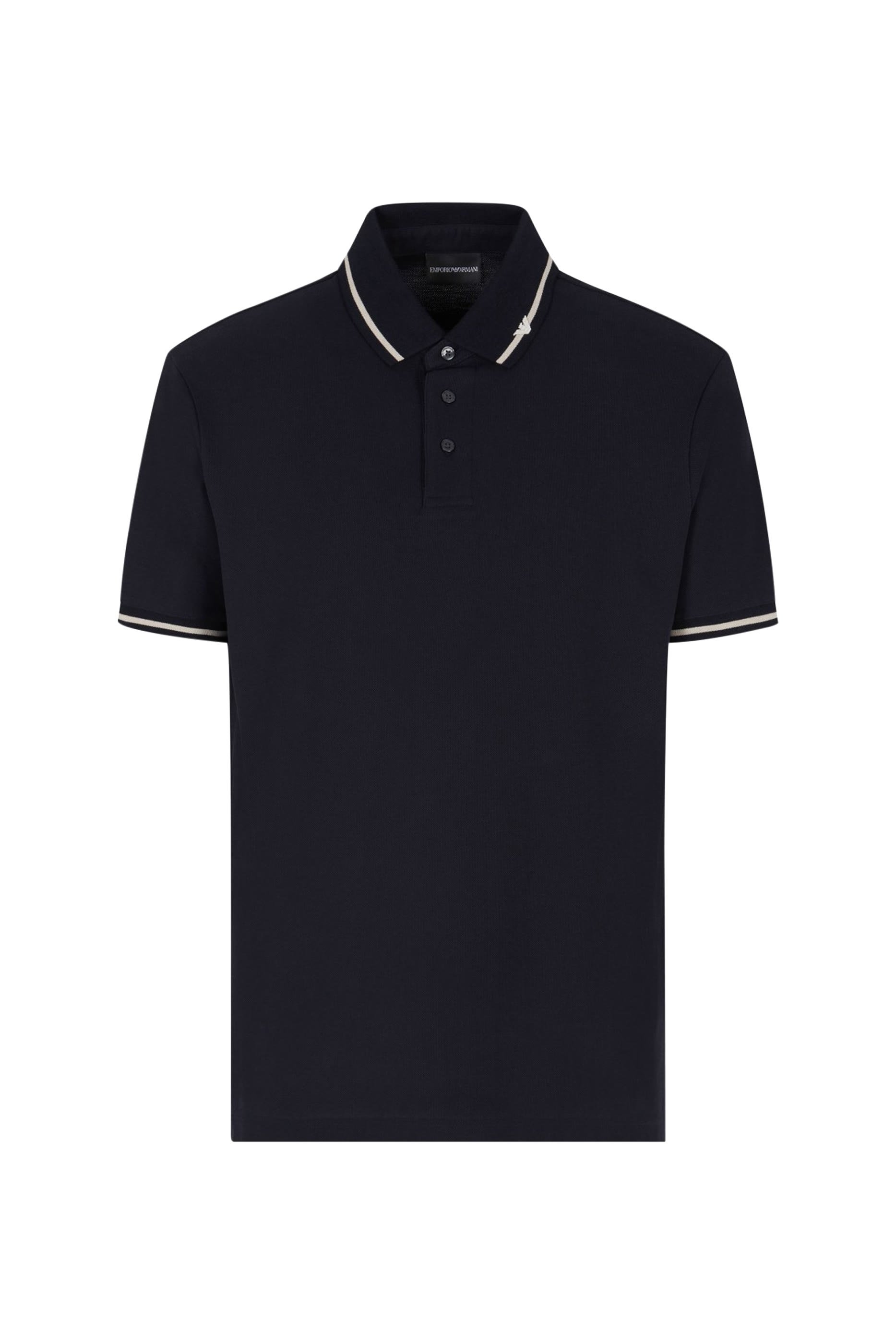 Piqué Polo Shirt with Micro Eagle Embroidery and Trim