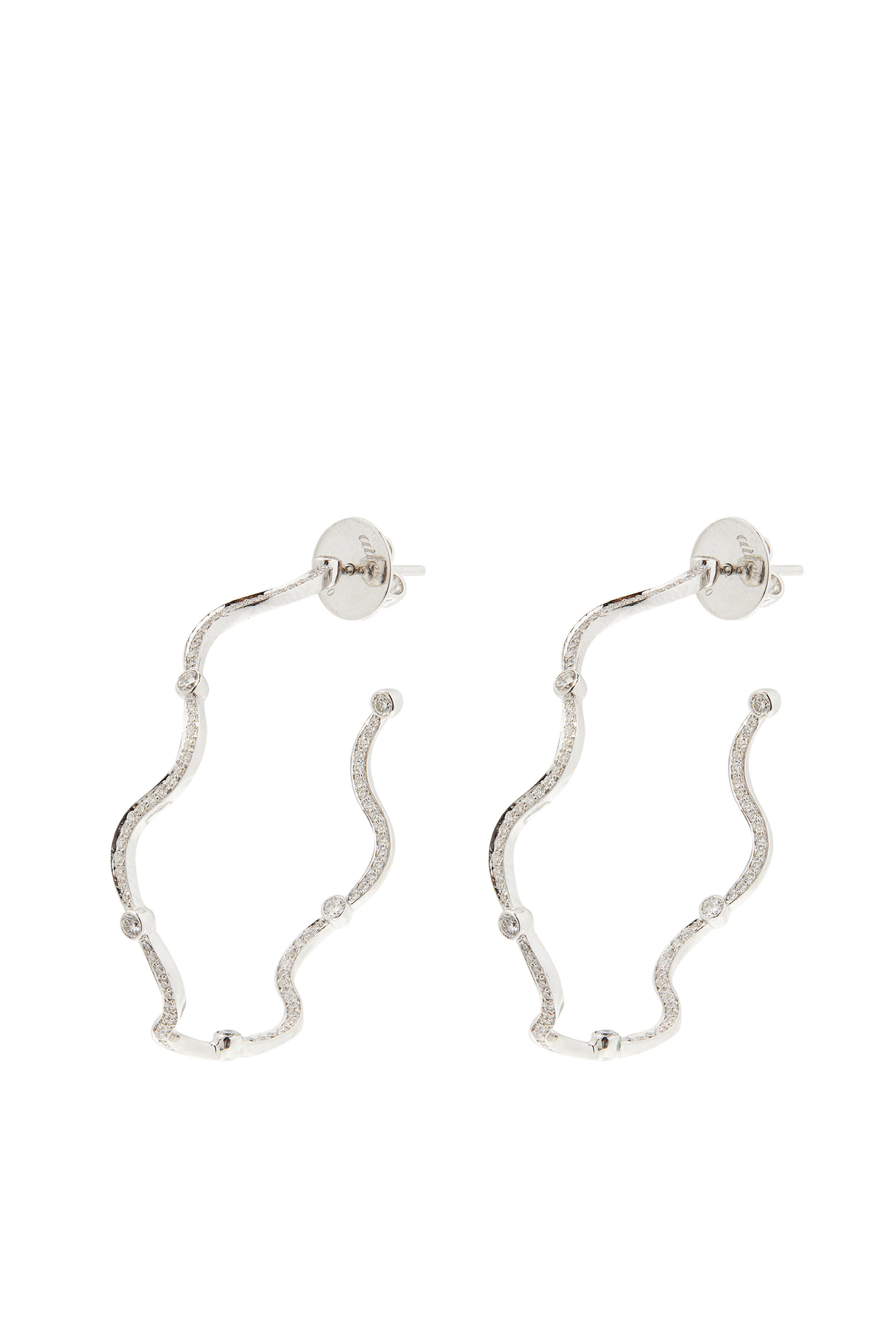 Full Wave Hoop Earrings, 18k White Gold with Diamonds