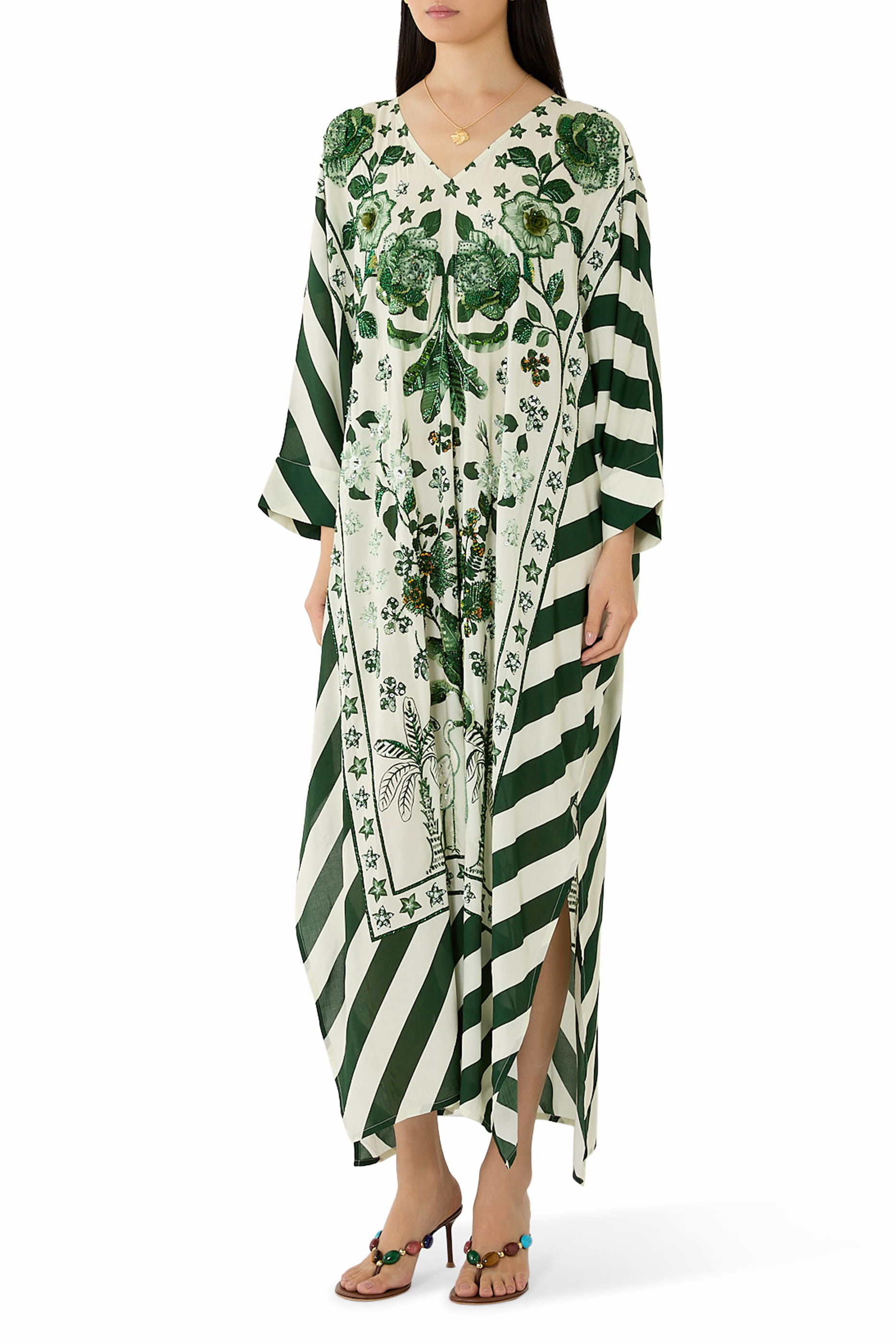  Hand-Beaded Batwing Kaftan