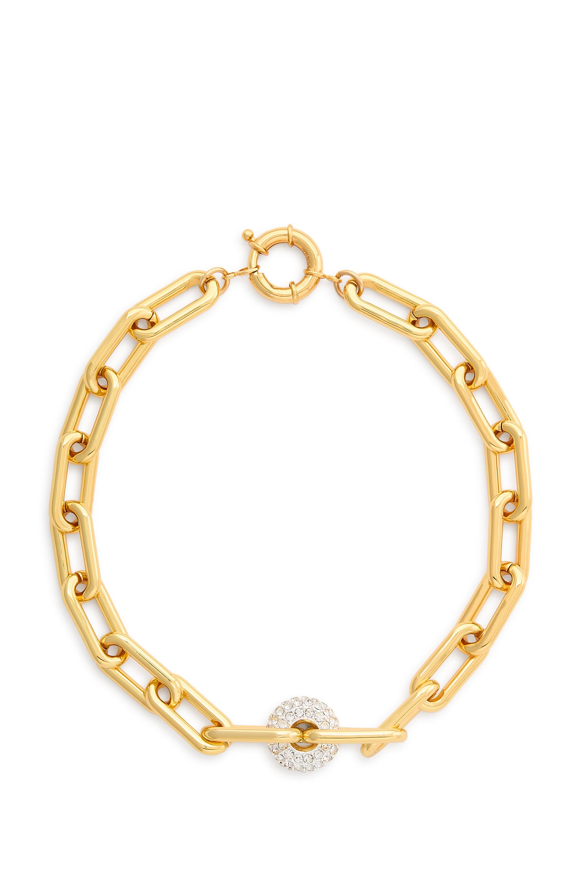 Gold Chain with Ball Pendant, 24K Gold Plated & Crystals