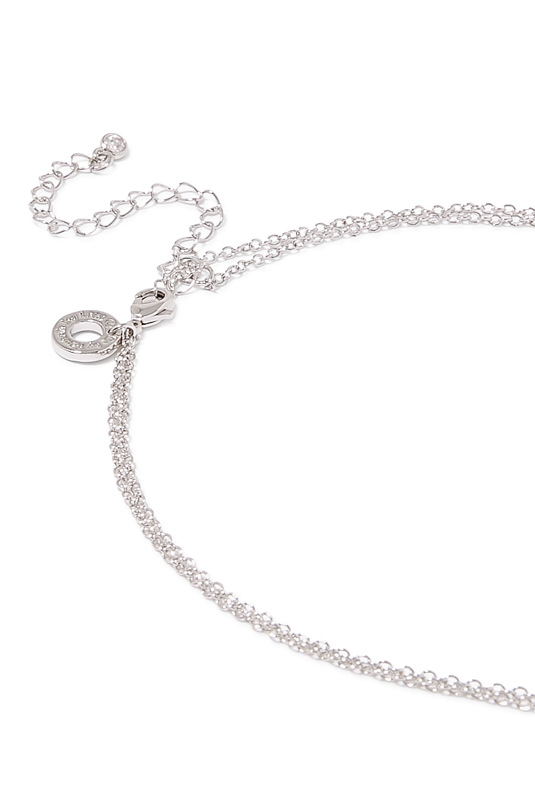  Double Layer Pendant Necklace, Rhodium-Plated Brass & Cubic Zirconia