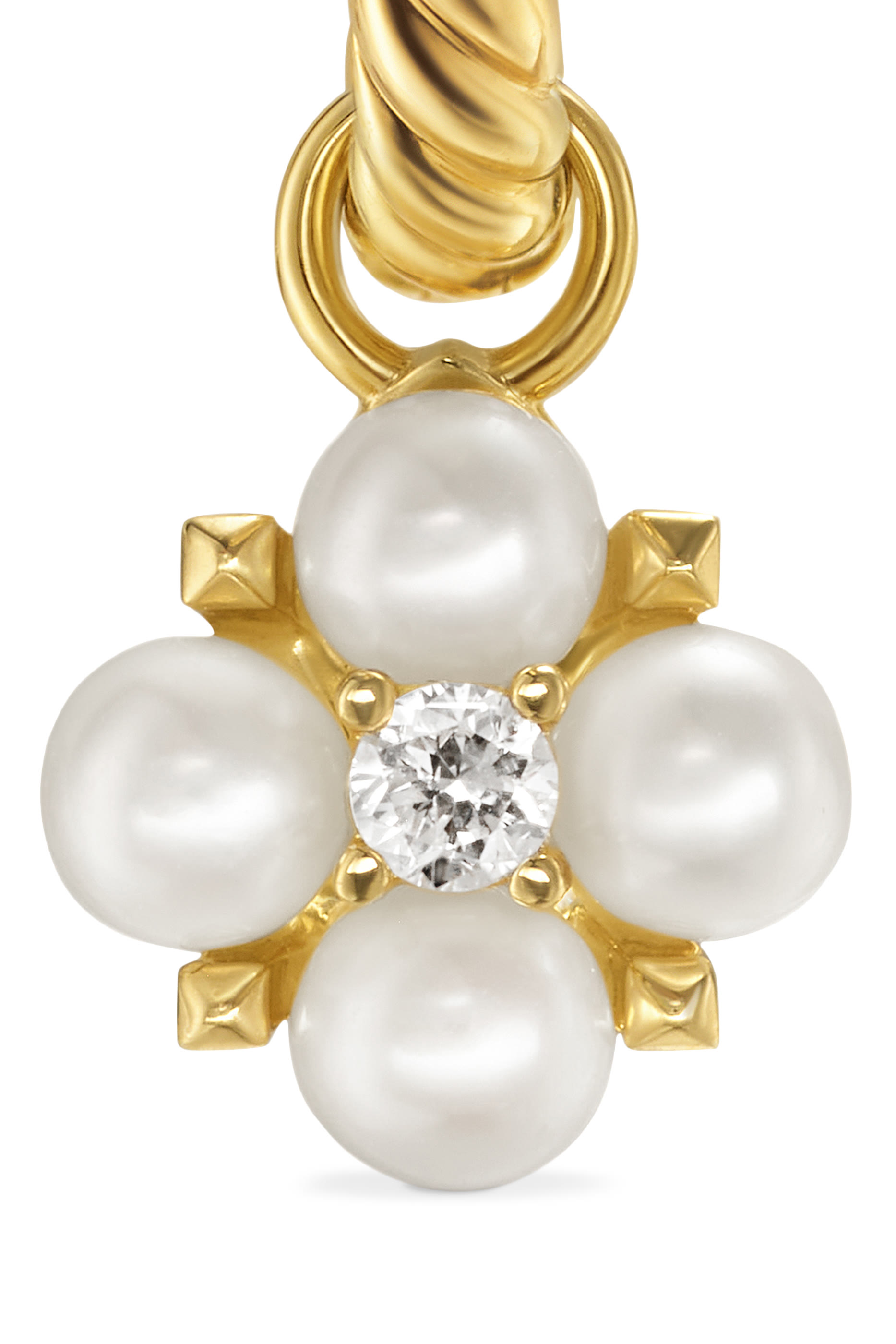 Petite Modern Renaissance Pearl Drop Earrings, 18K Yellow Gold with Akoya White Pearls & Diamonds