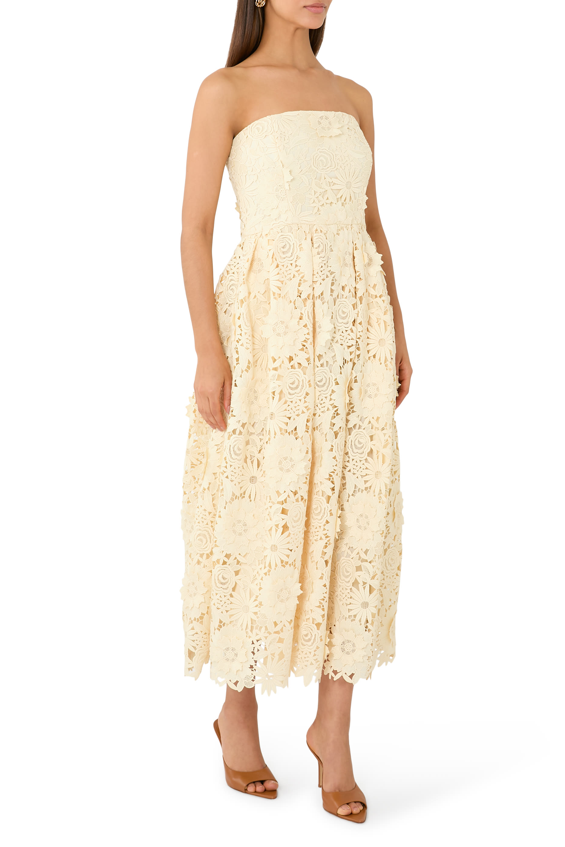 3D Lace Flared Midi Dress