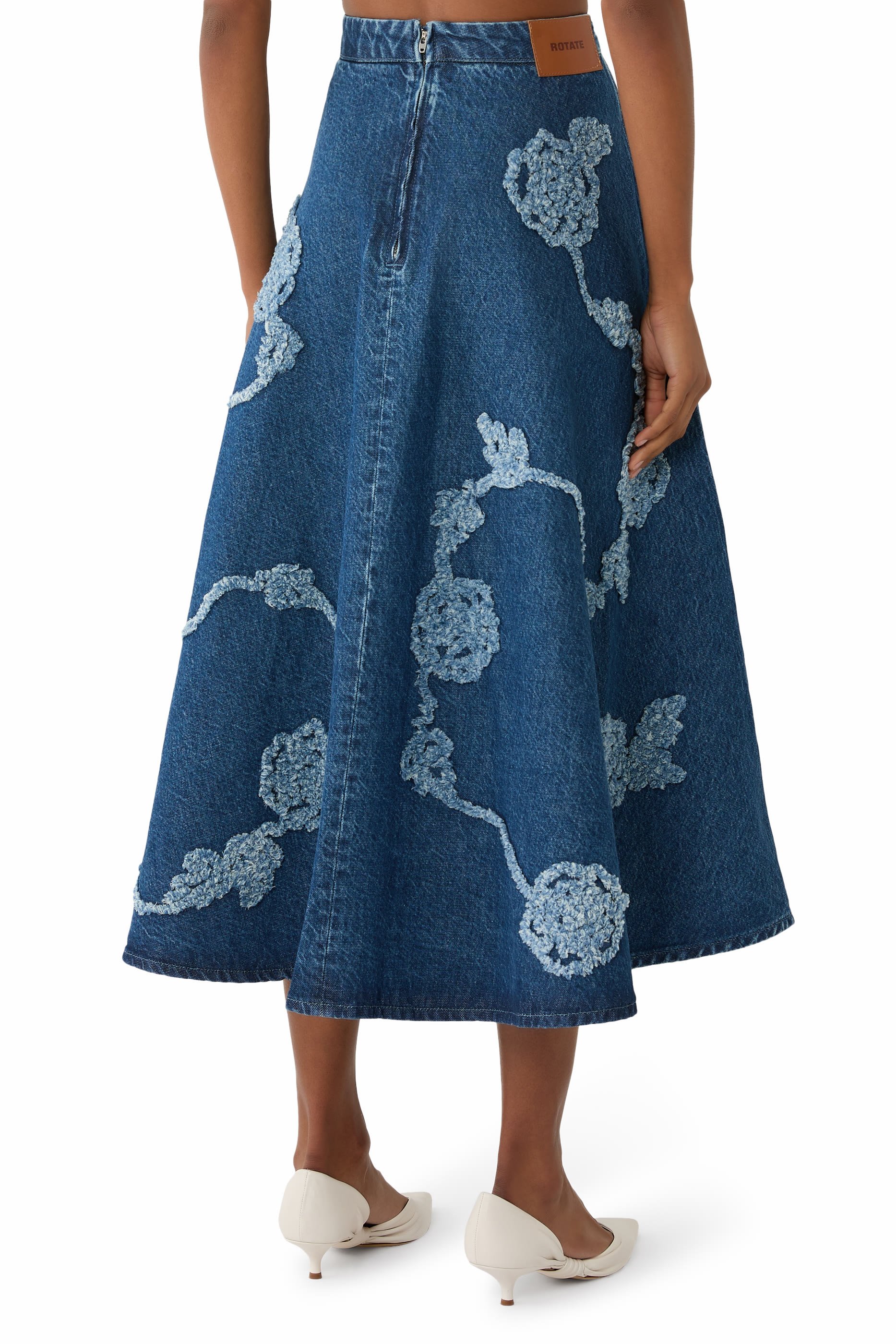 Denim Flower Midi Skirt 
