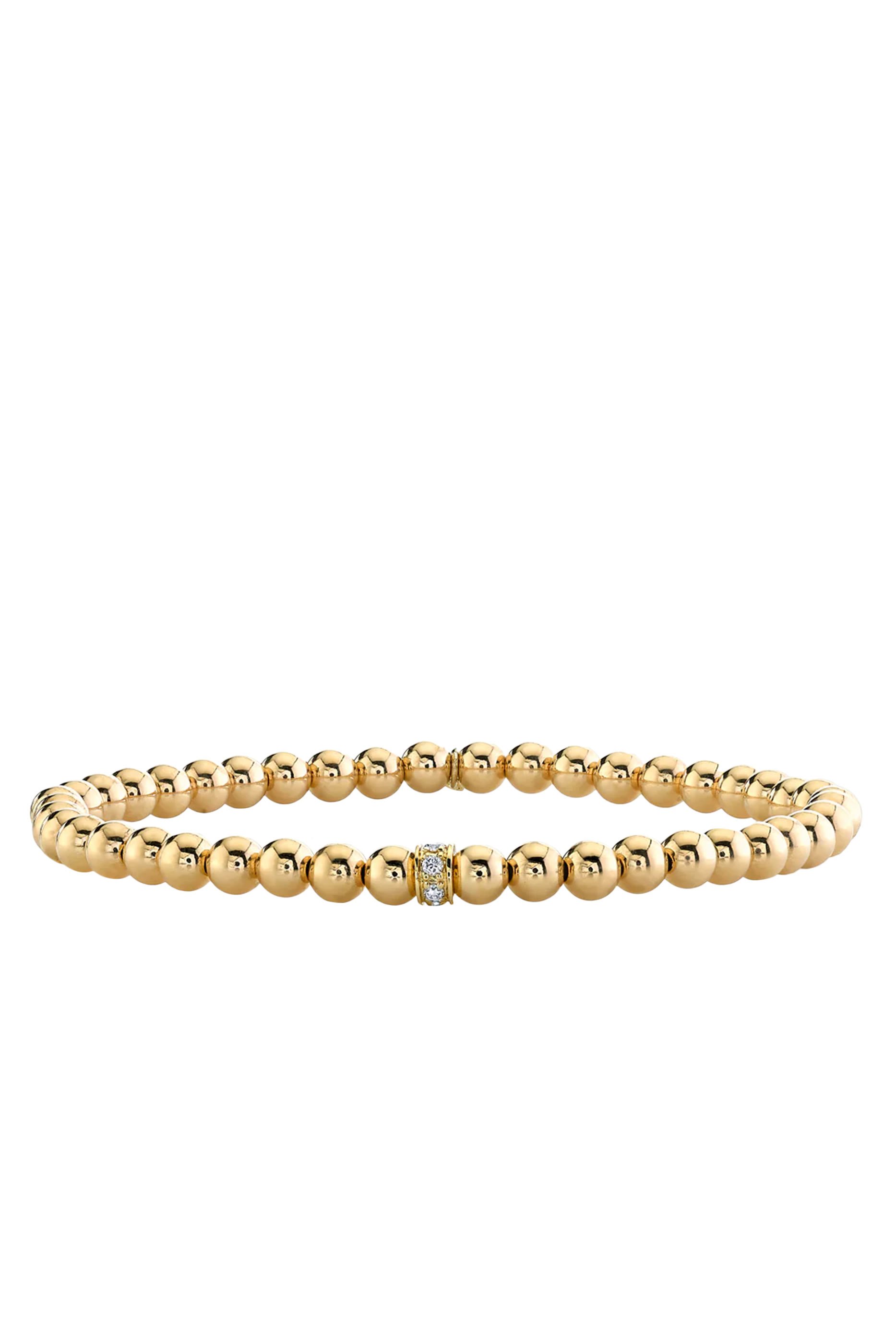 Pave Wheel Bead on Gold Beaded Bracelet, 14k Yellow Gold & Diamonds