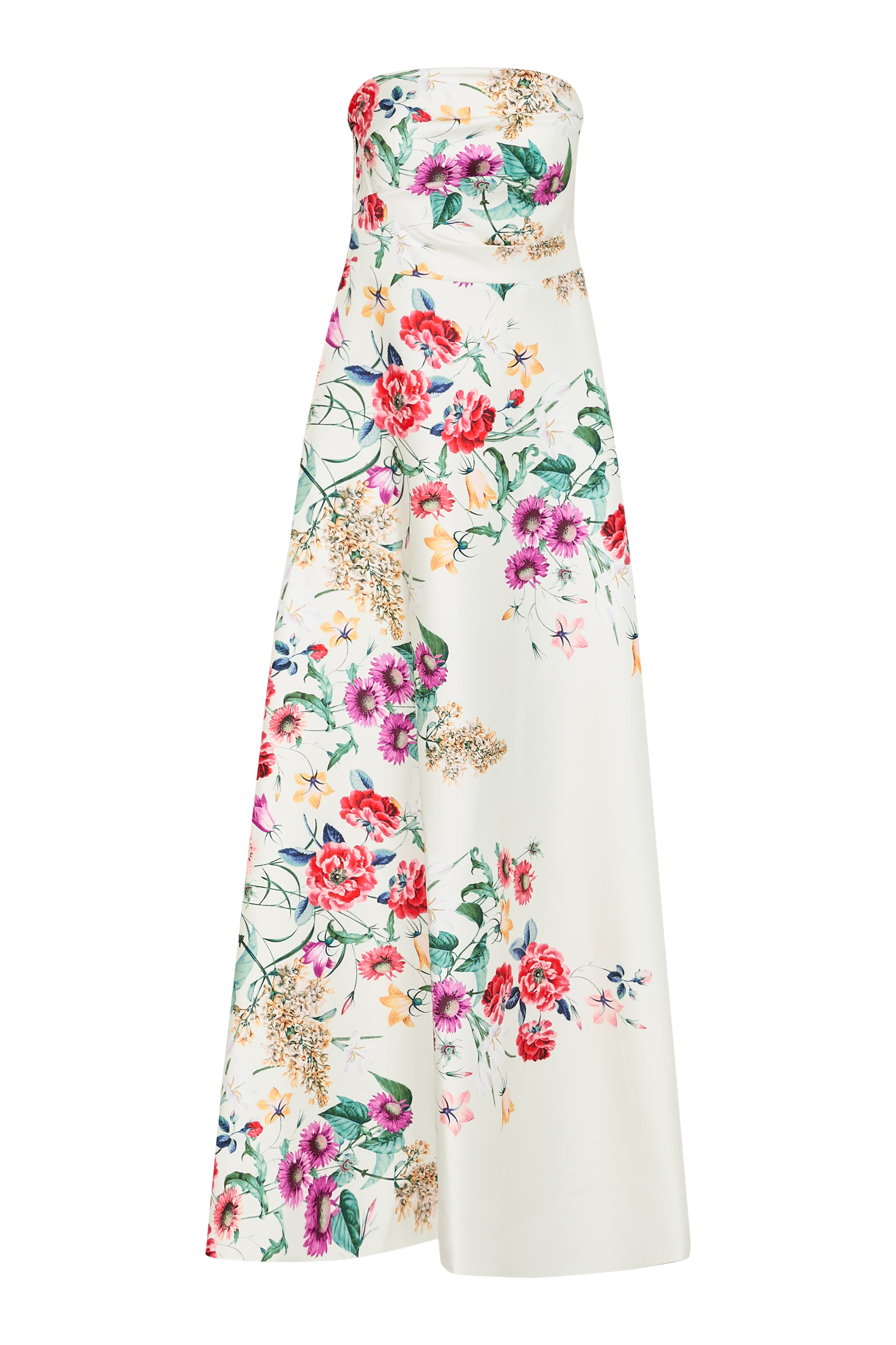 Strapless Floral-Print Gown