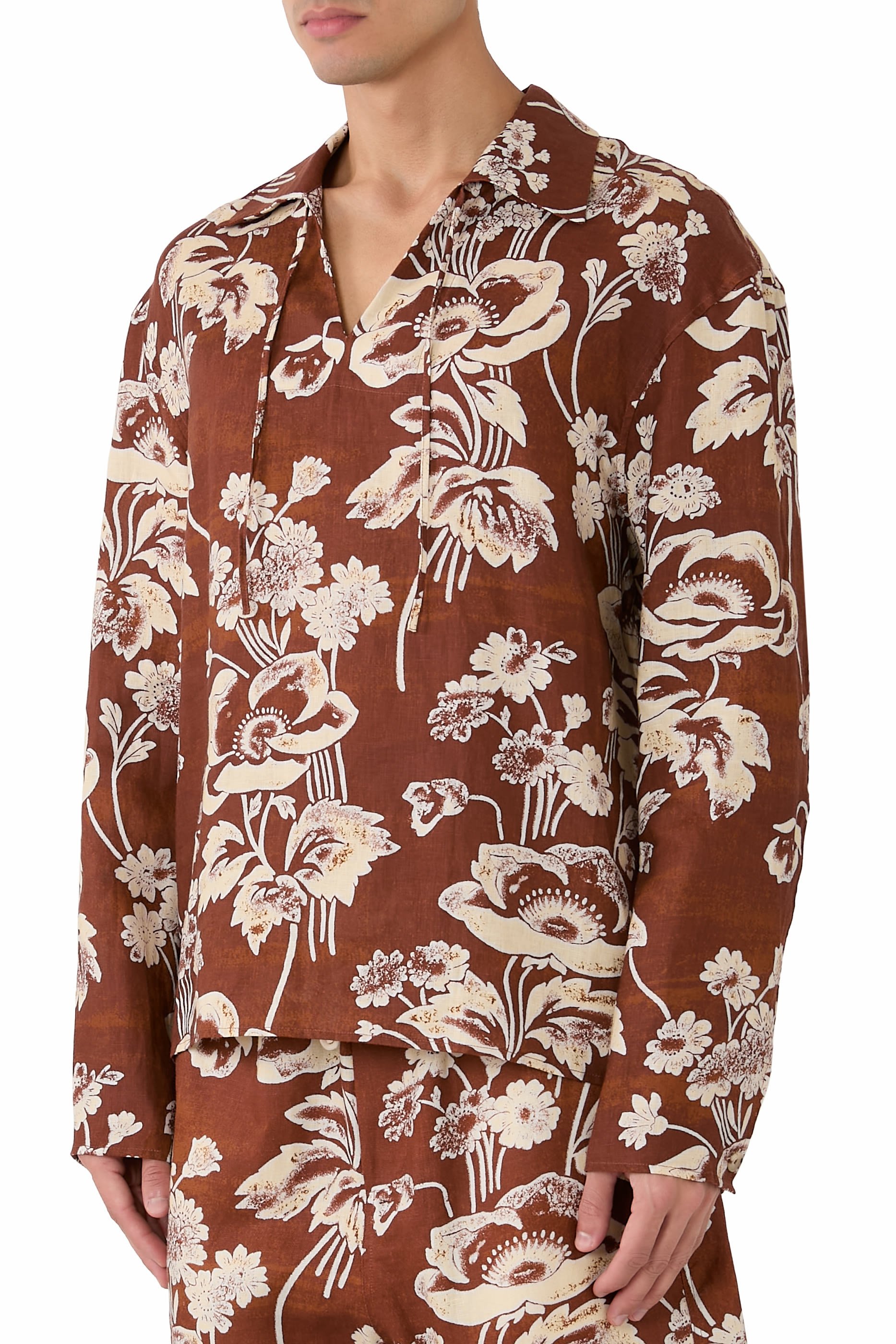 Painted Peonies Front-Tie Shirt