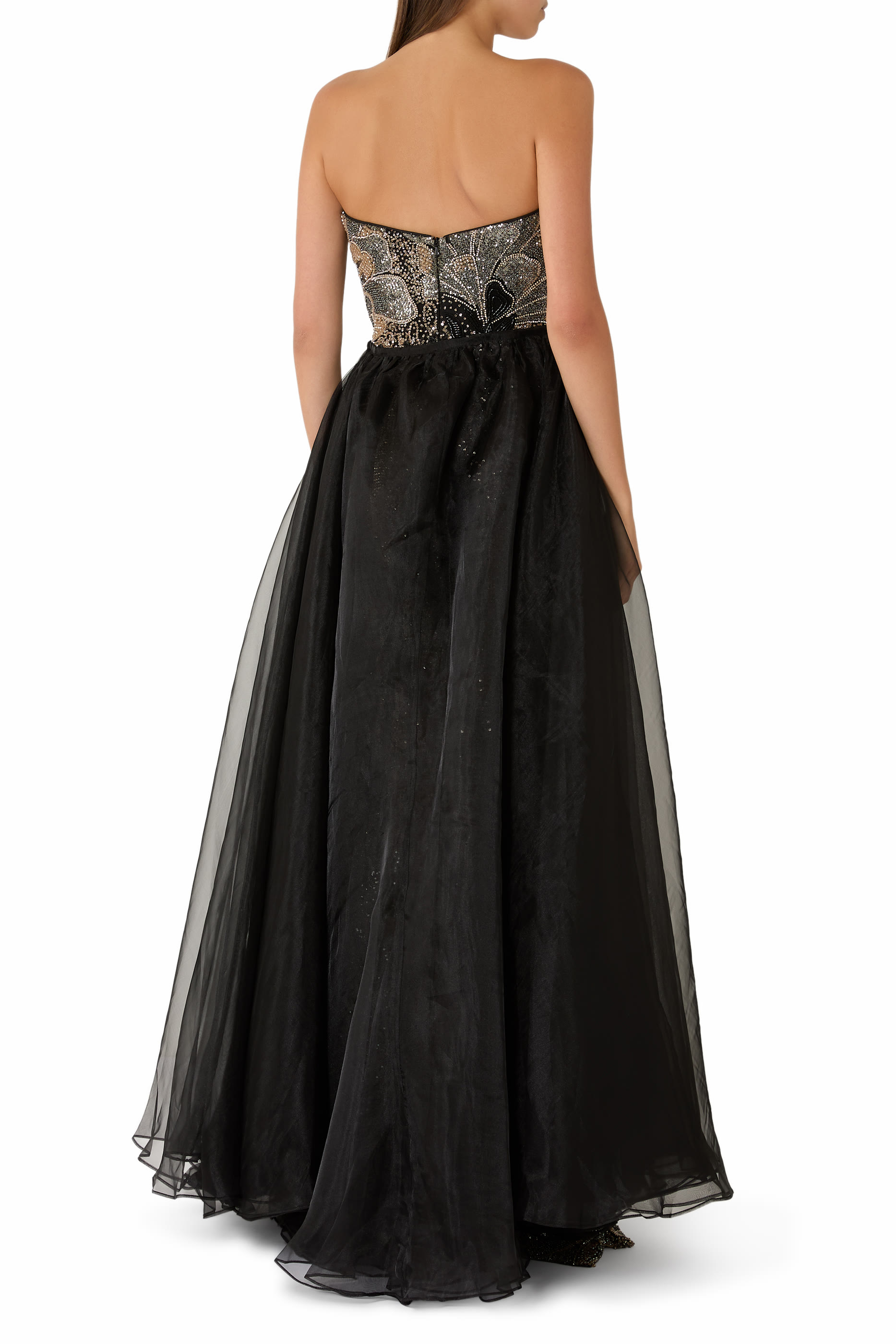 Sequin-Embellished Strapless Gown