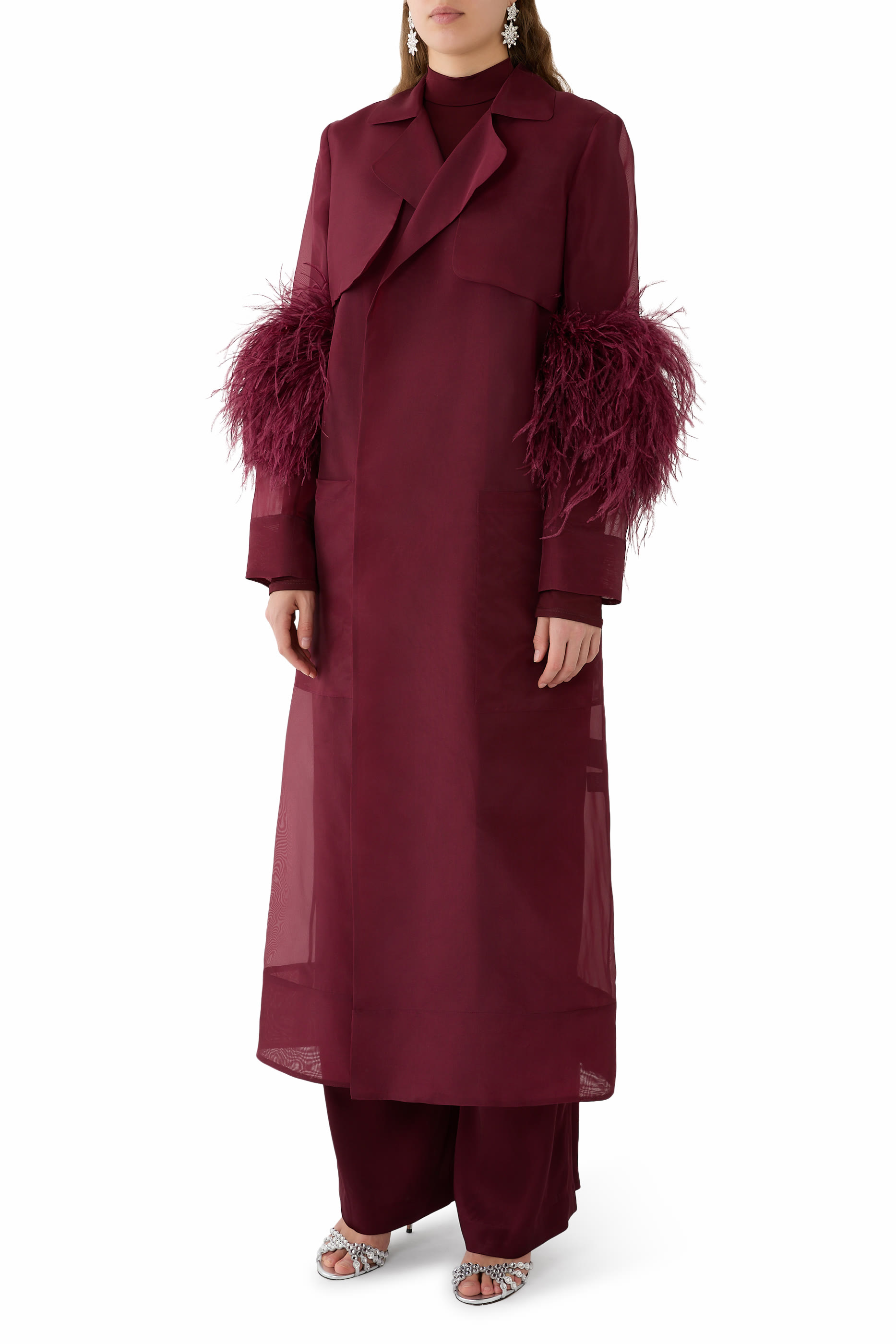 Organza Sheer Duster With Feathers 