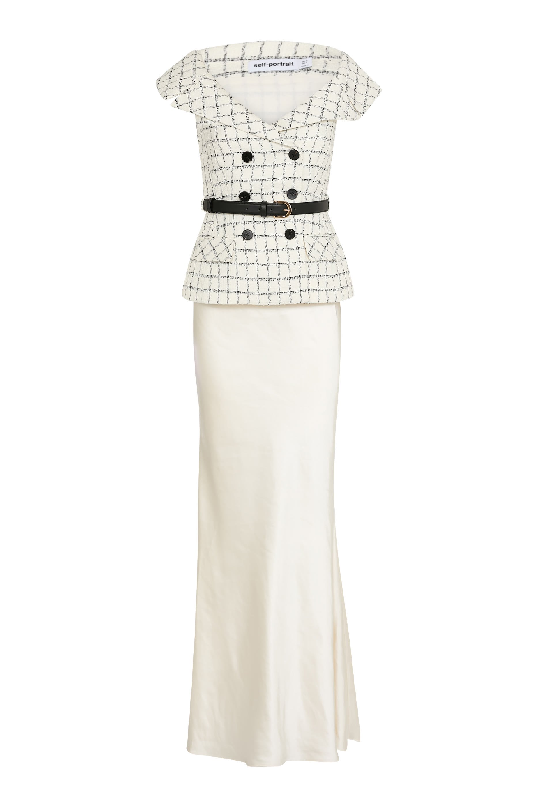 Check Boucl&eacute; Satin Maxi Dress