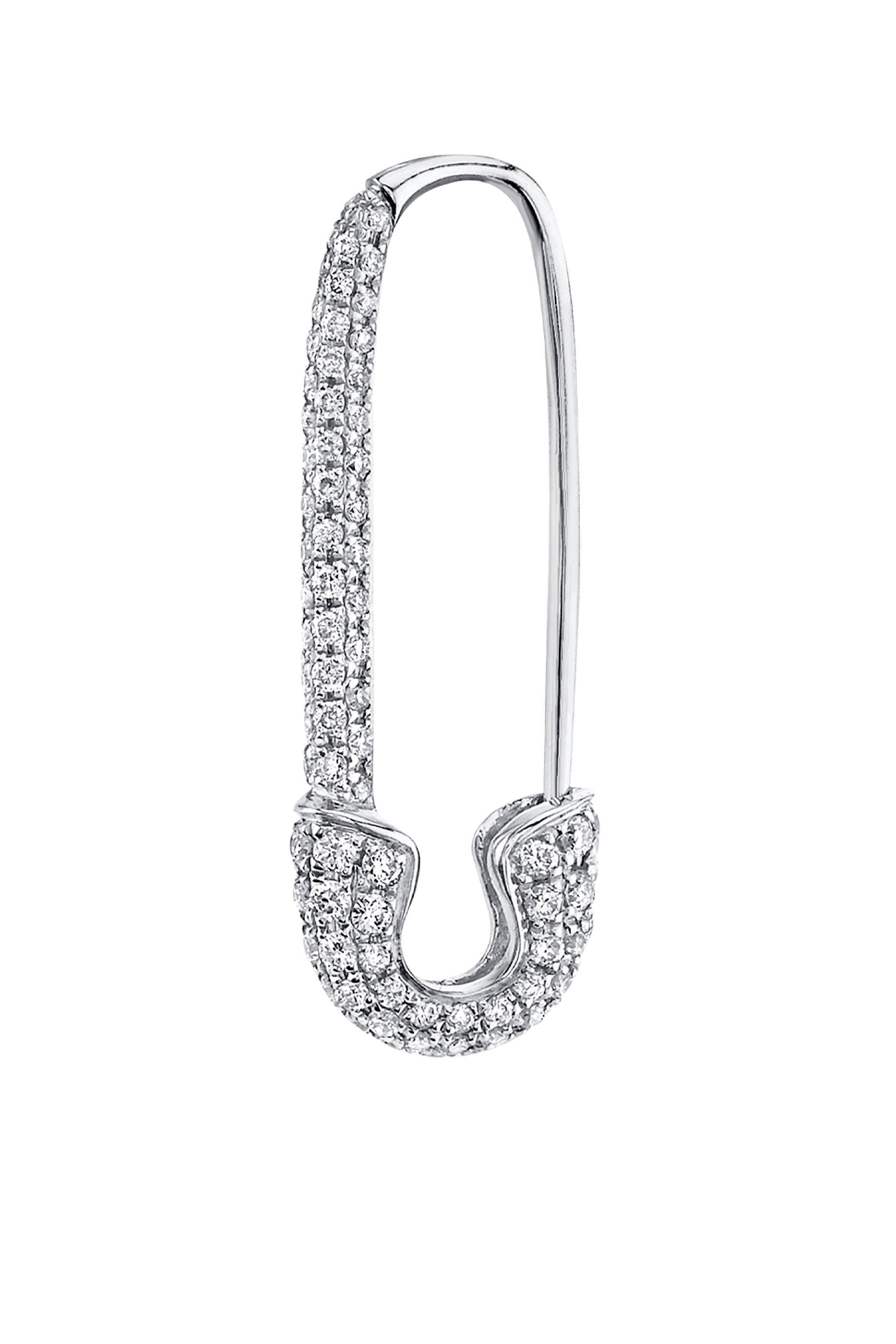 Safety Pin Single Earring Right, 18k White Gold & Diamonds